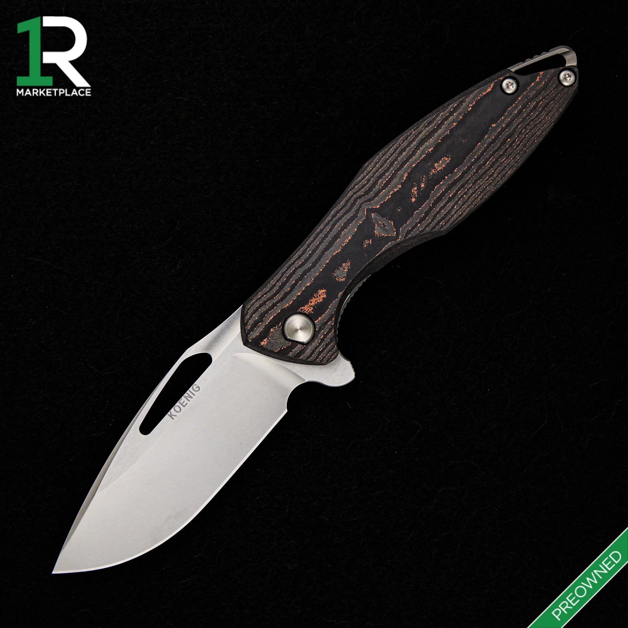 ARIUS – SMOOTH MARBLED COPPER CARBON FIBER / TITANIUM HANDLE – 20CV BLADE