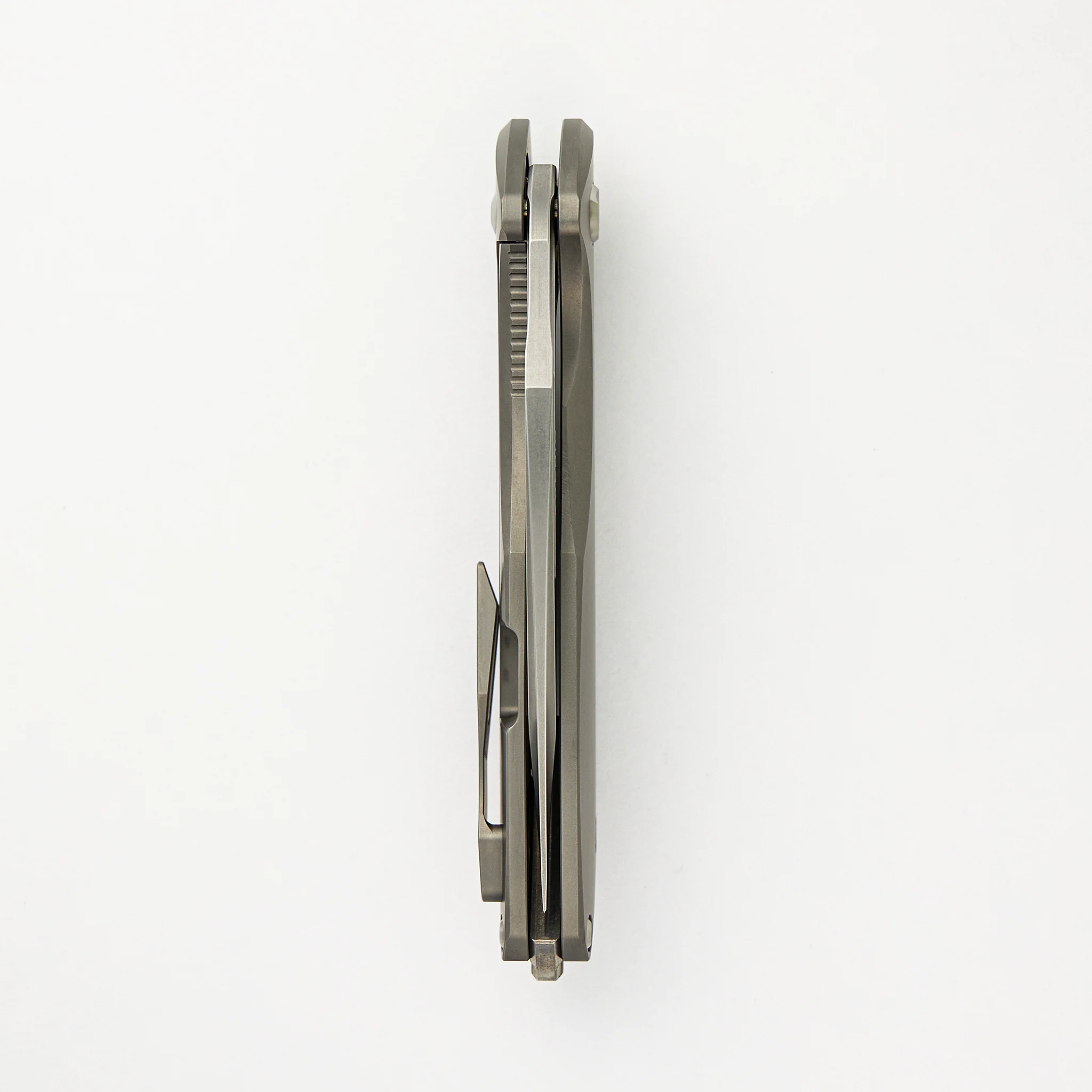 Arius - Smooth Titanium Handle - Silver Hardware - Burnished W/ Polished Flats M390 Blade - Image 5