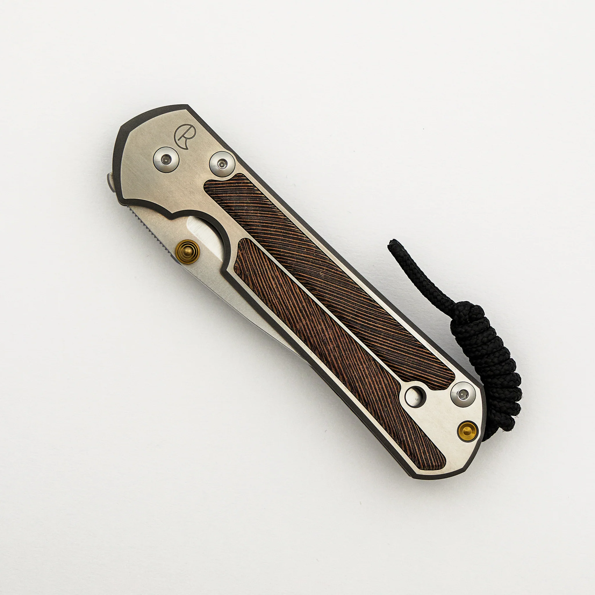 Large Sebenza 21 - Striped Platan Inlay - Polished Drop Point CPM S35VN Blade - Gold Single Lug - Image 3