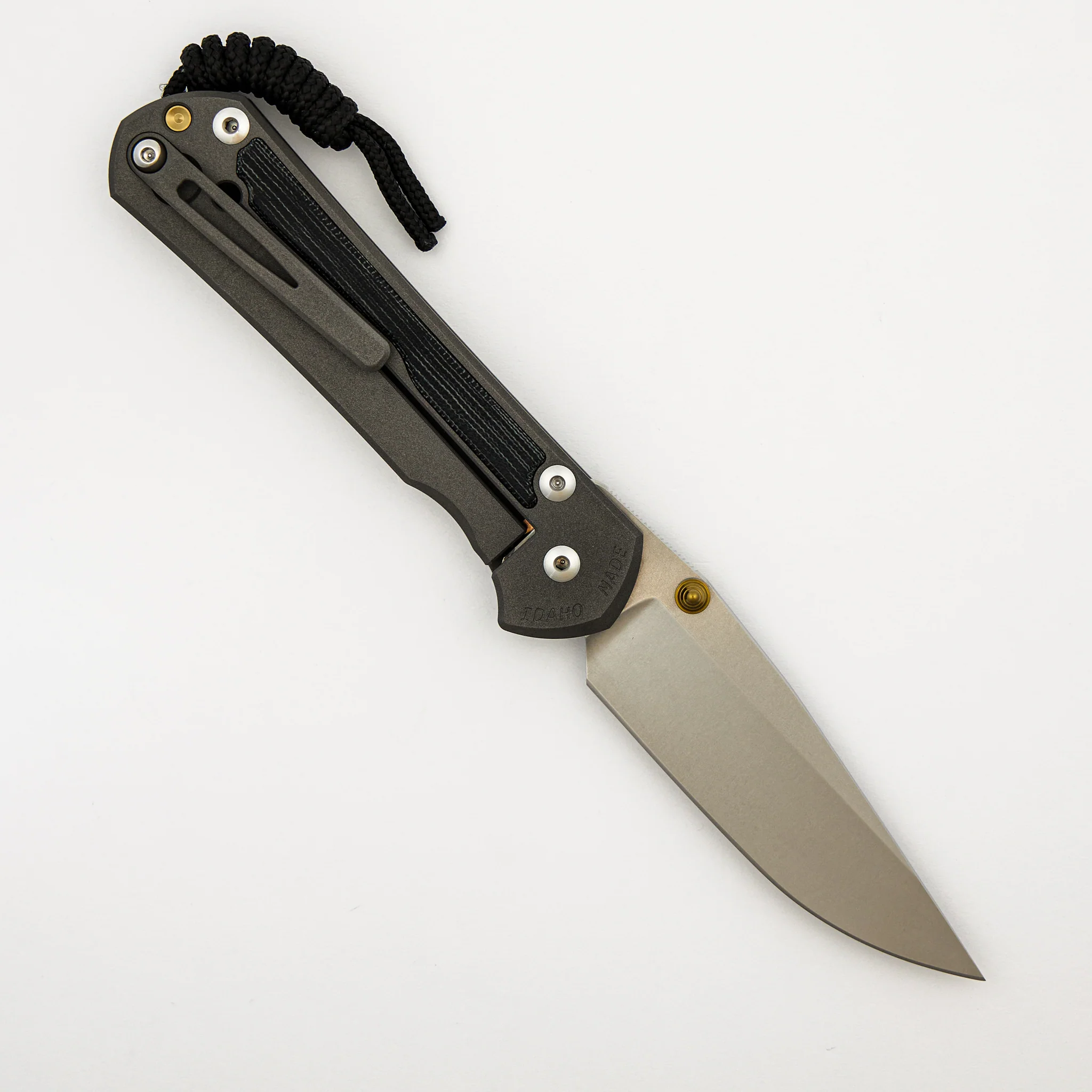 Large Sebenza 31 - Black Canvas Micarta Inlay - Drop Point CPM MagnaCut Blade - MIM Clip - Gold Double Thumb Lugs - Image 2