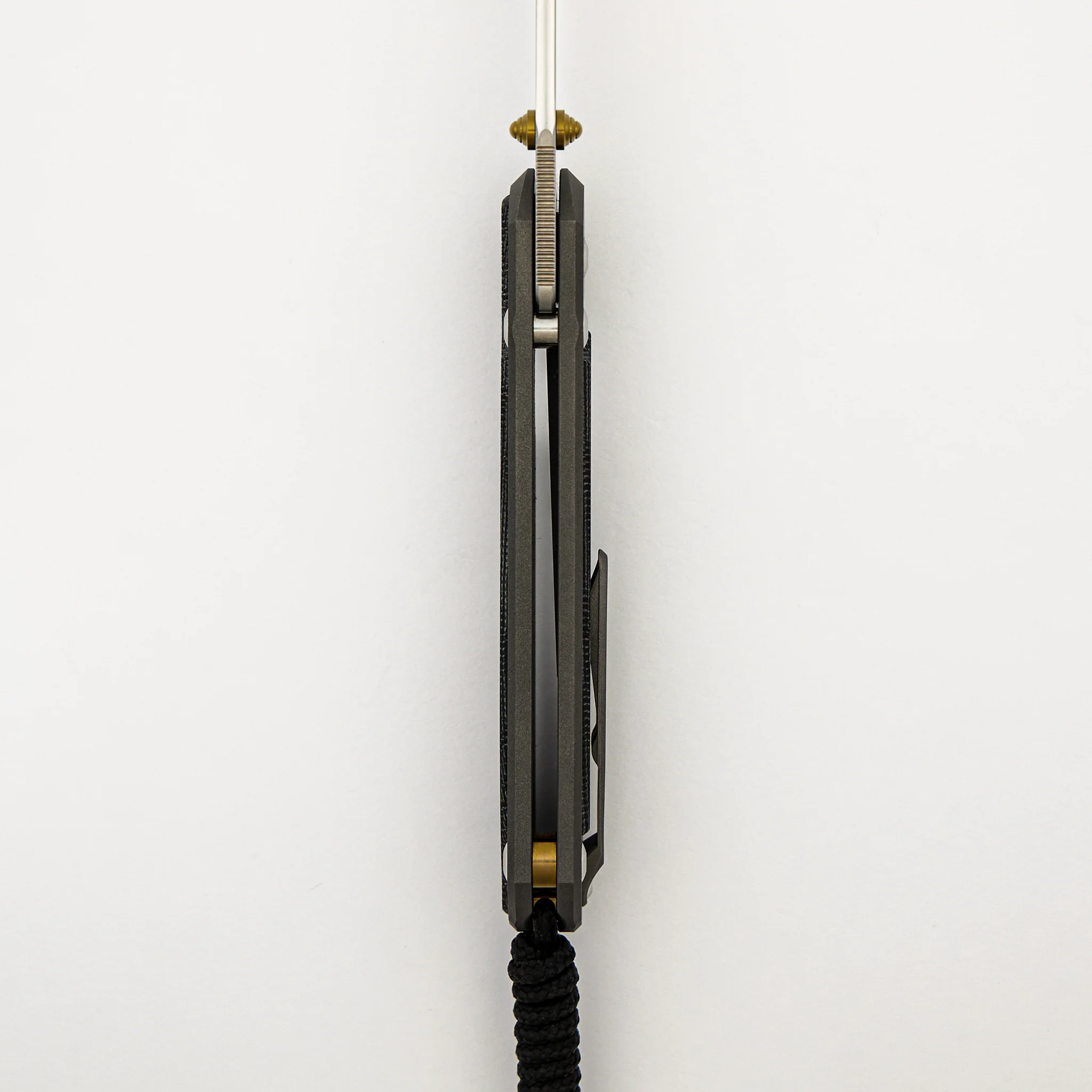 Large Sebenza 31 - Black Canvas Micarta Inlay - Drop Point CPM MagnaCut Blade - MIM Clip - Gold Double Thumb Lugs - Image 7