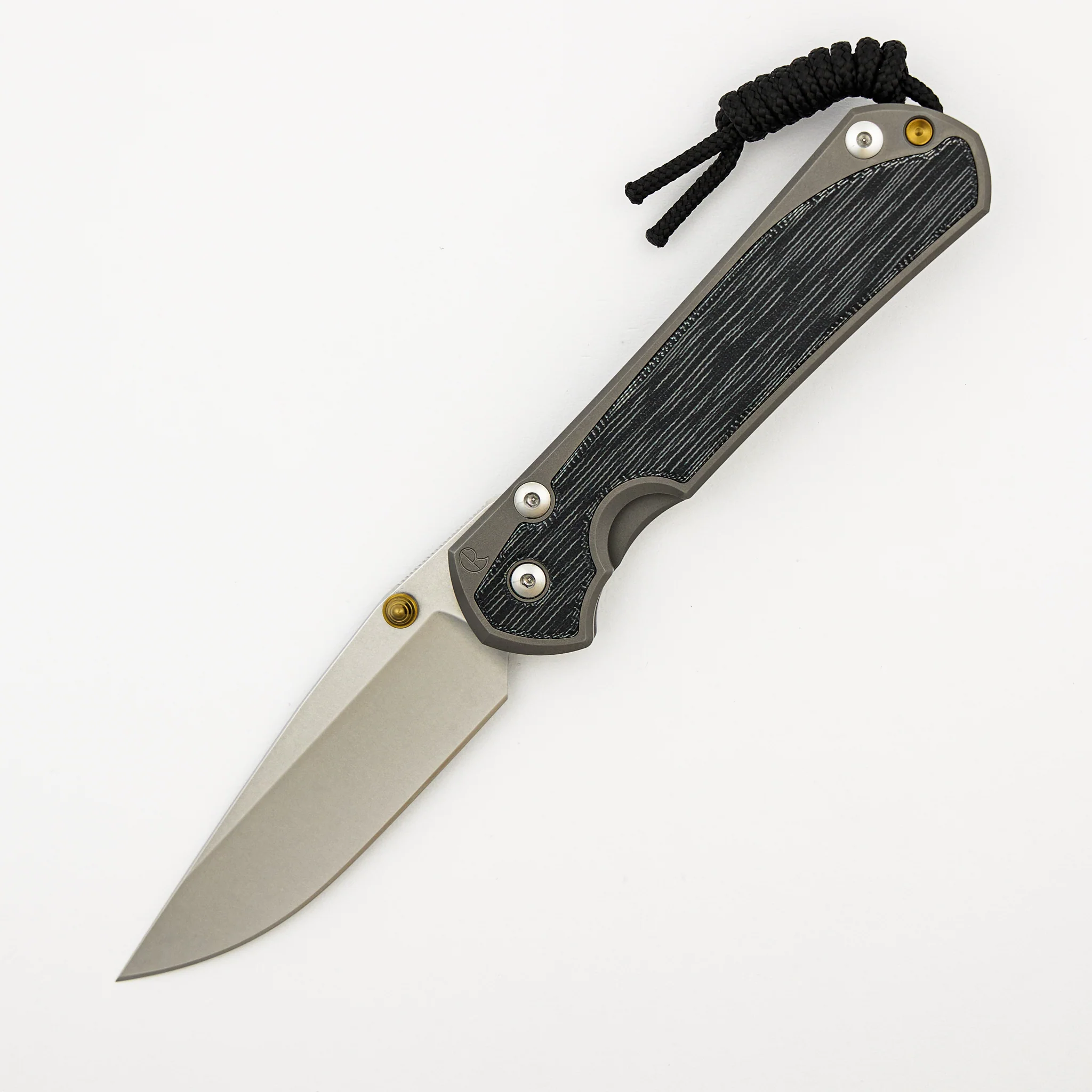 Large Sebenza 31 - Black Canvas Micarta Inlay - Drop Point CPM MagnaCut Blade - Glass Blasted - Gold Double Thumb Lugs