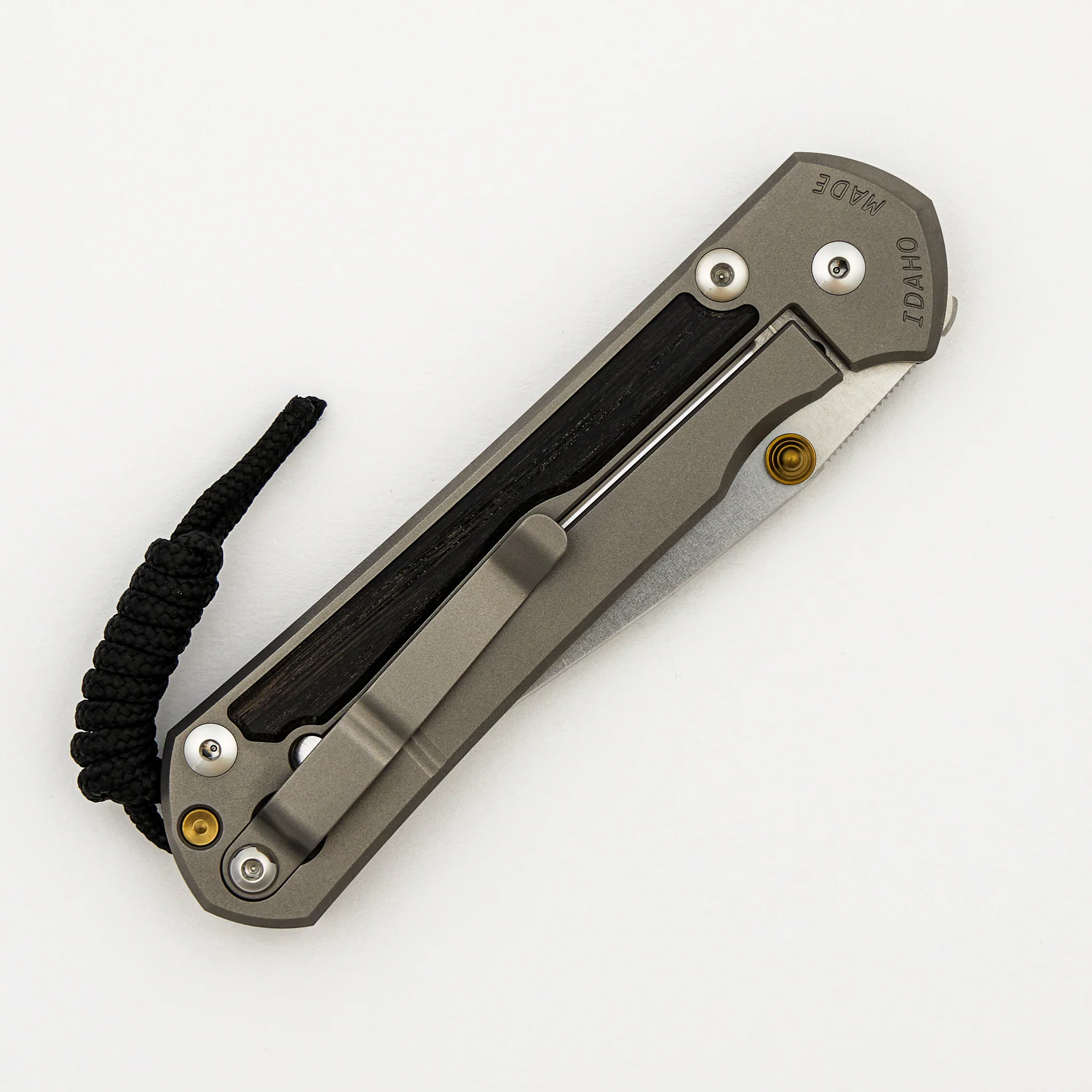 Large Sebenza 31 - Bog Oak Inlay - Drop Point Polished CPM MagnaCut Blade - Gold Double Thumb Lugs - Image 11
