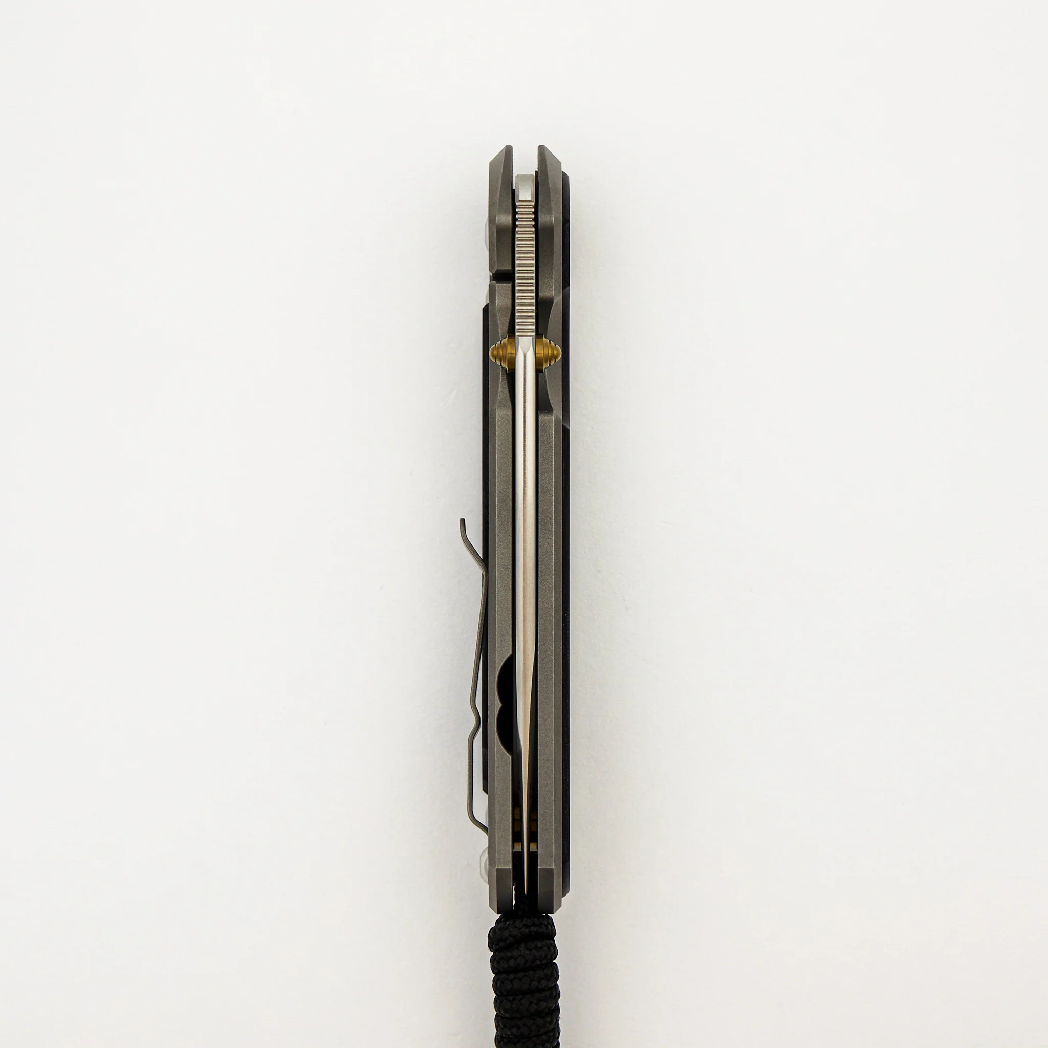 Large Sebenza 31 - Bog Oak Inlay - Drop Point Polished CPM MagnaCut Blade - Gold Double Thumb Lugs - Image 12