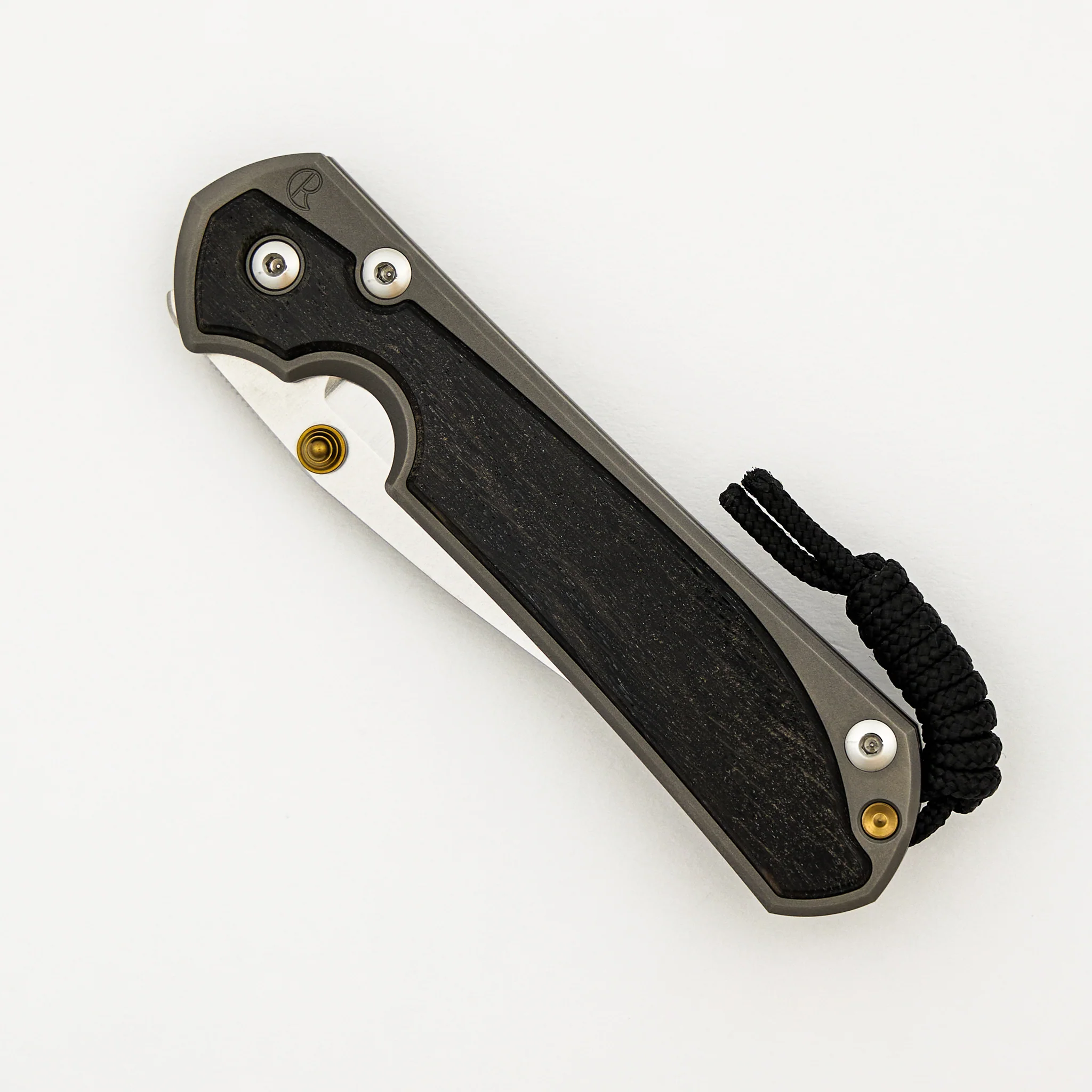 Large Sebenza 31 - Bog Oak Inlay - Drop Point Polished CPM MagnaCut Blade - Gold Double Thumb Lugs - Image 31