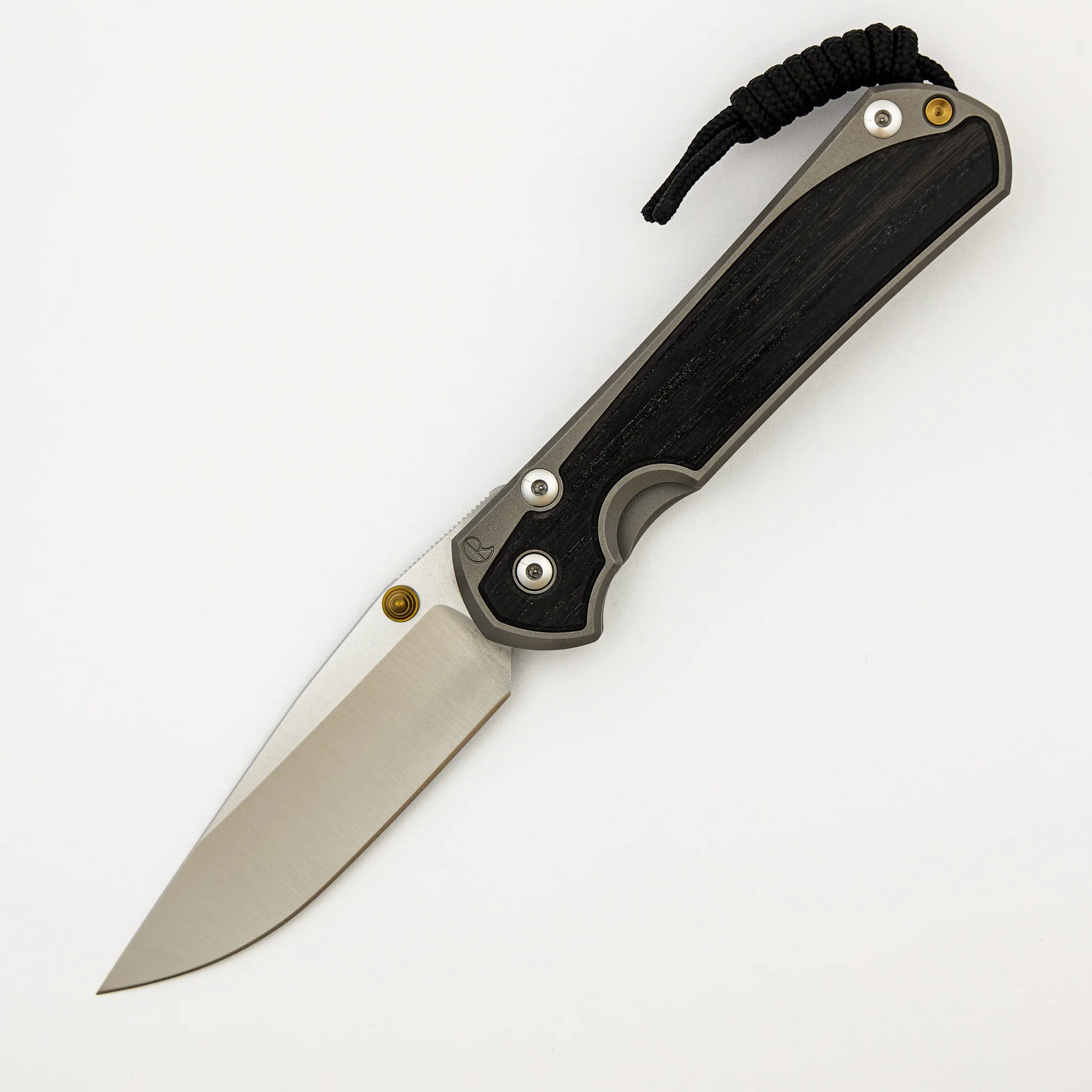 Large Sebenza 31 - Bog Oak Inlay - Drop Point Polished CPM MagnaCut Blade - Gold Double Thumb Lugs - Image 8