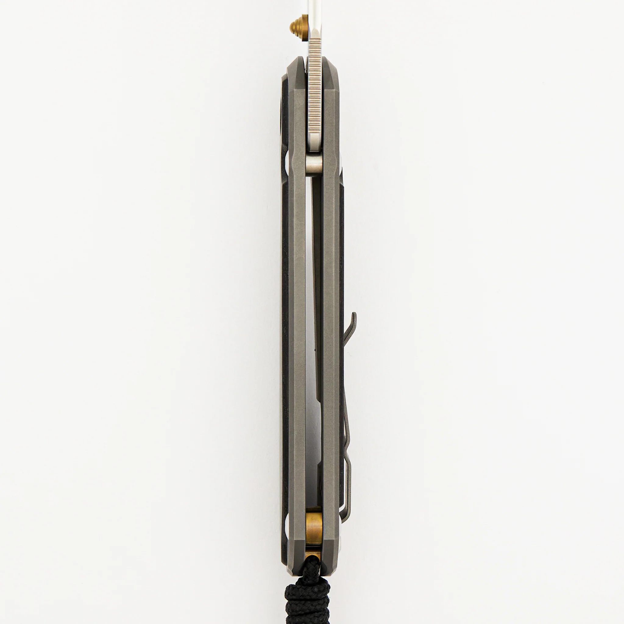 Large Sebenza 31 - Bog Oak Inlay - Drop Point Polished CPM MagnaCut Blade - Gold Single Thumb Lug - Image 21