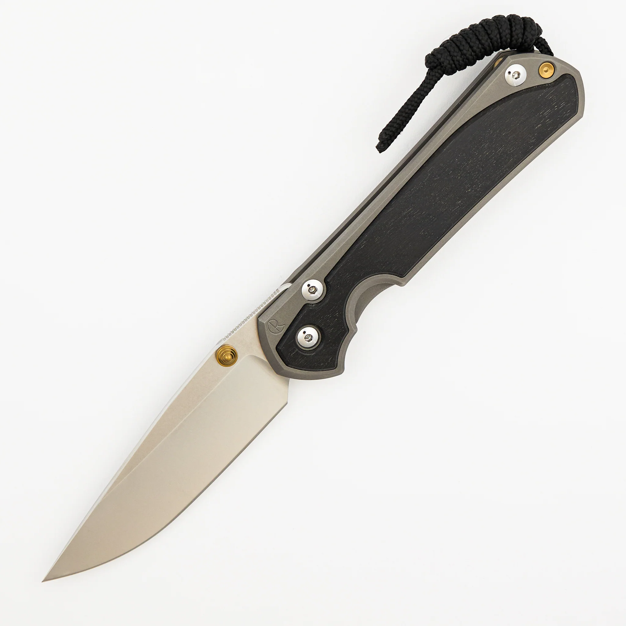 Large Sebenza 31 - Bog Oak Inlay - Drop Point Polished CPM MagnaCut Blade - Gold Single Thumb Lug - Image 36