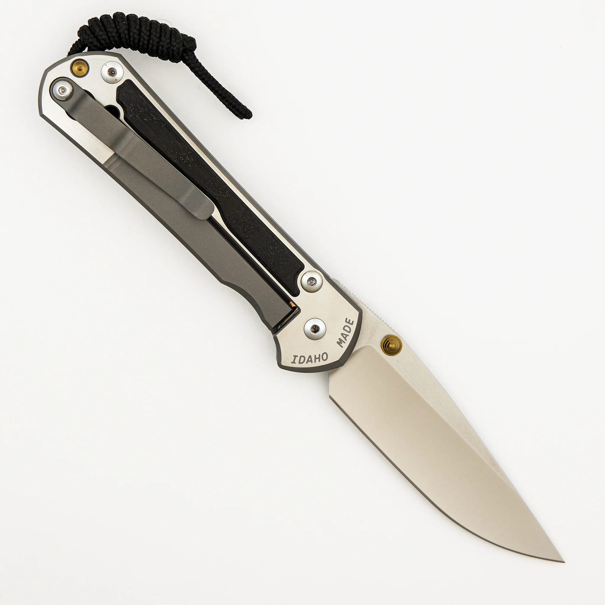 Large Sebenza 31 - Bog Oak Inlay - Polished Drop Point CPM MagnaCut Blade - Gold Double Thumb Lugs - Image 2