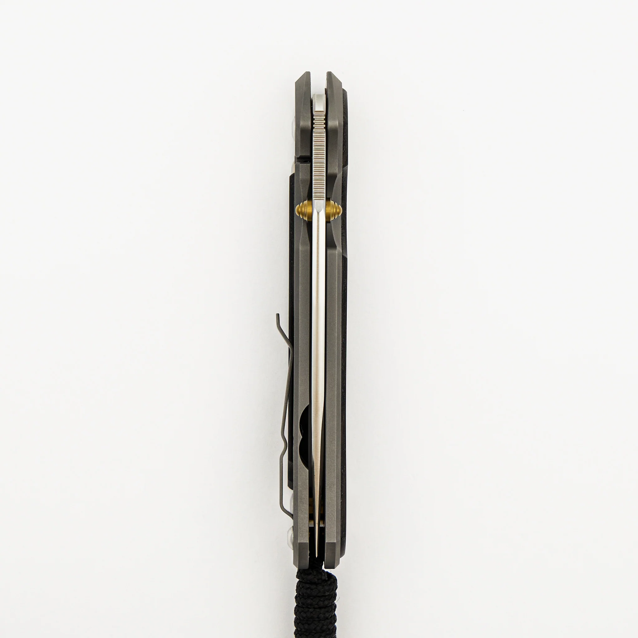 Large Sebenza 31 - Bog Oak Inlay - Polished Drop Point CPM MagnaCut Blade - Gold Double Thumb Lugs - Image 5