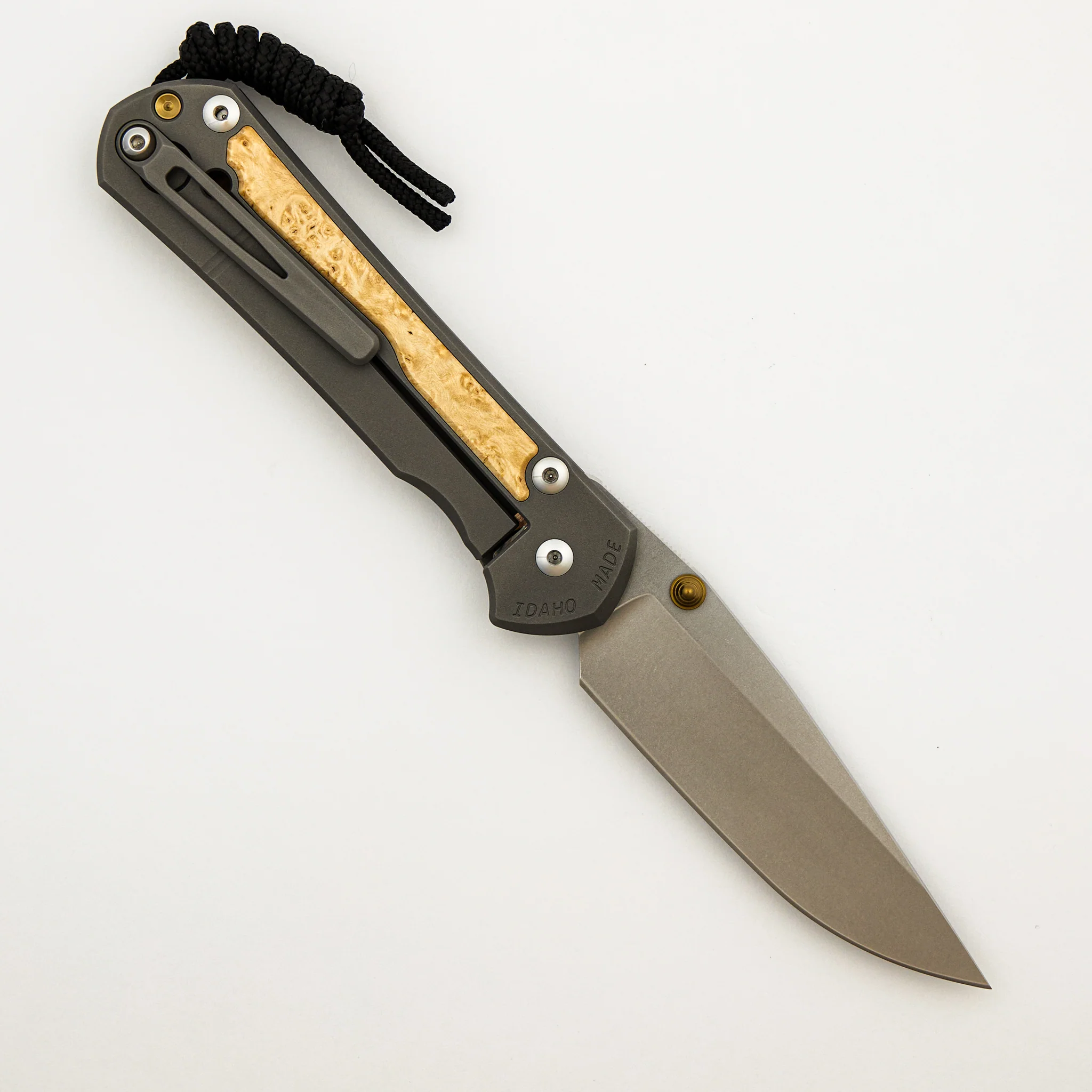 Large Sebenza 31 - Box Elder Inlay - Drop Point CPM MagnaCut Blade - MIM Clip - Gold Double Thumb Lugs - Image 16
