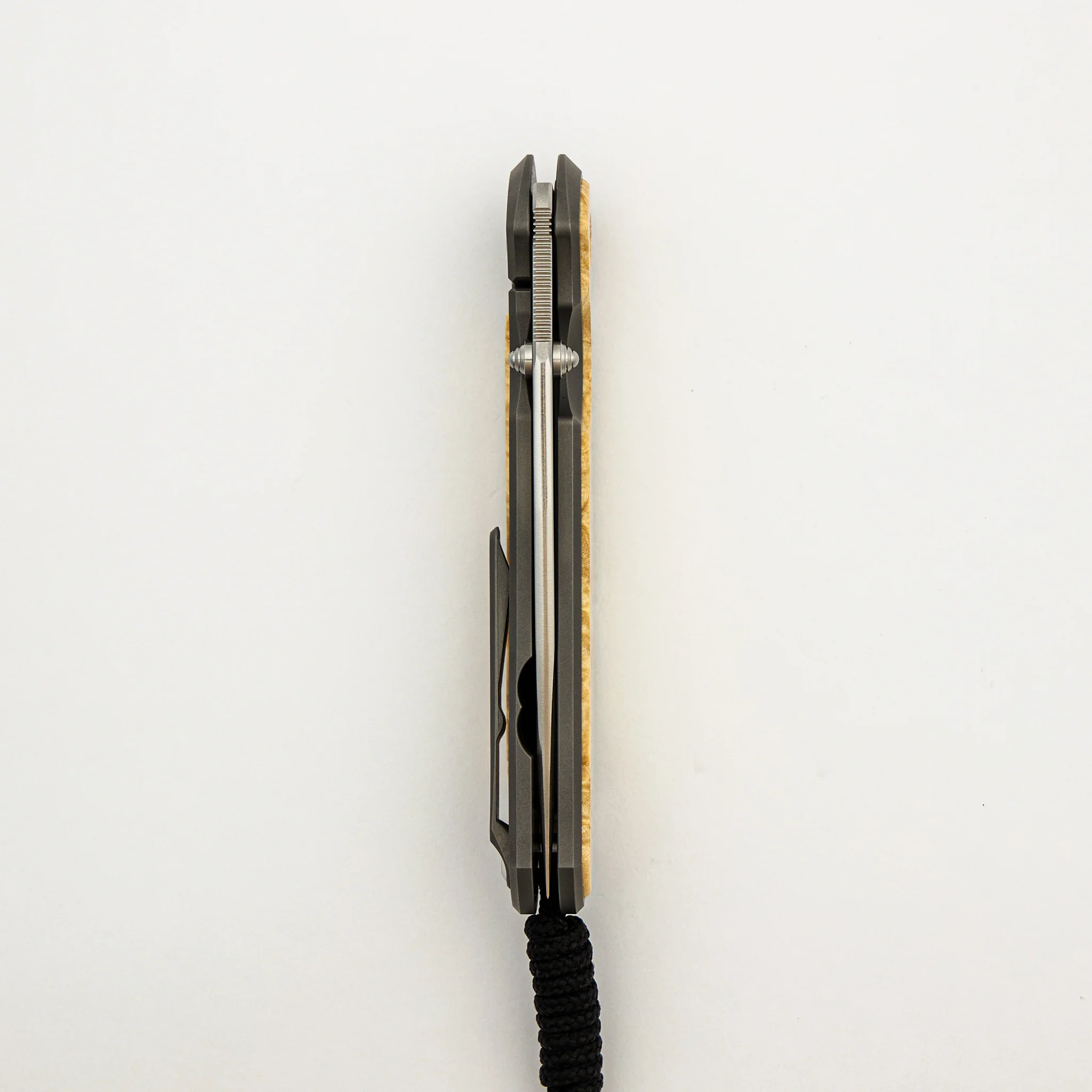 Large Sebenza 31 - Box Elder Inlay - Drop Point CPM MagnaCut Blade - MIM Clip - Silver Double Thumb Lugs - Image 5