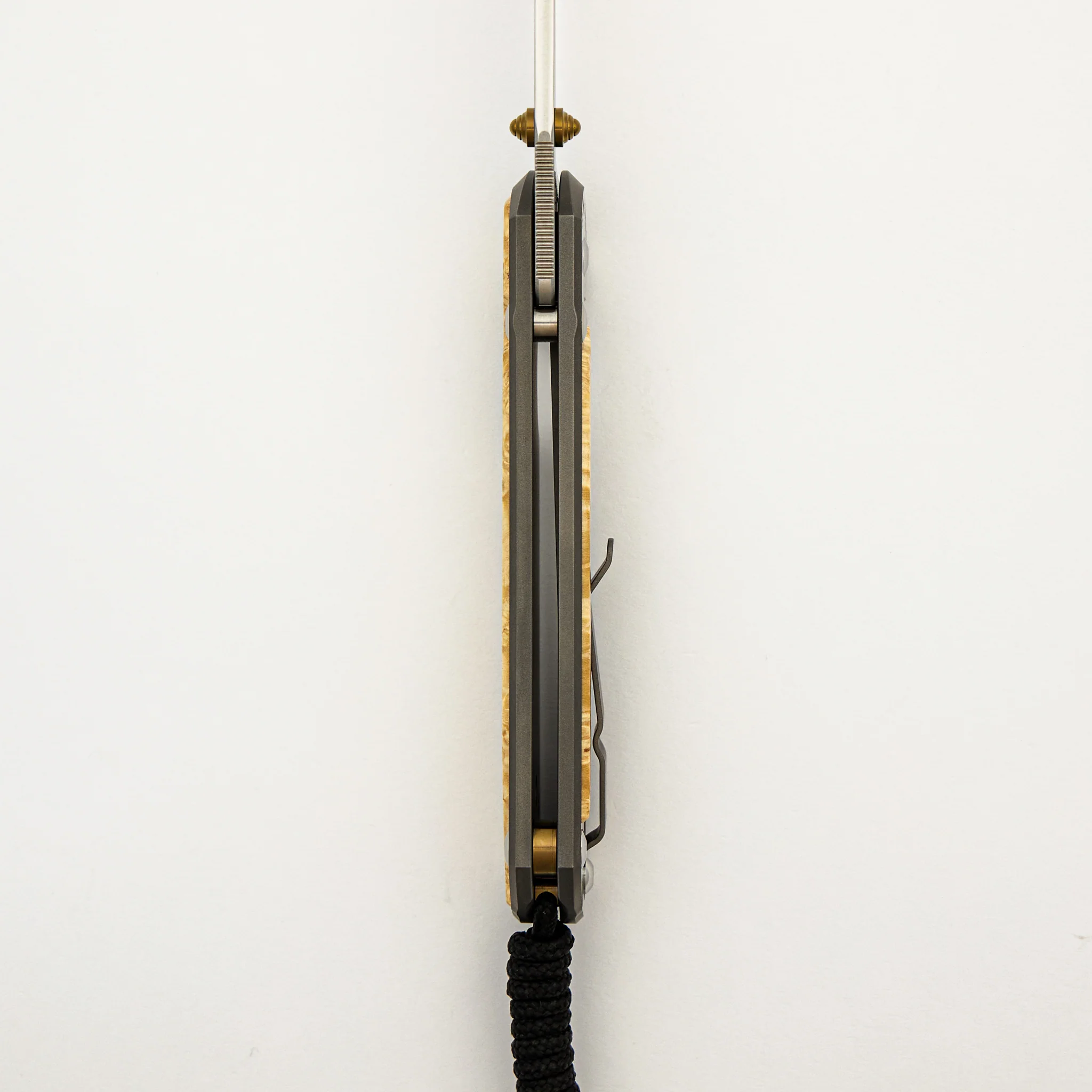 Large Sebenza 31 - Box Elder Inlay - Polished Drop Point CPM MagnaCut Blade - Gold Double Thumb Lugs - Image 7