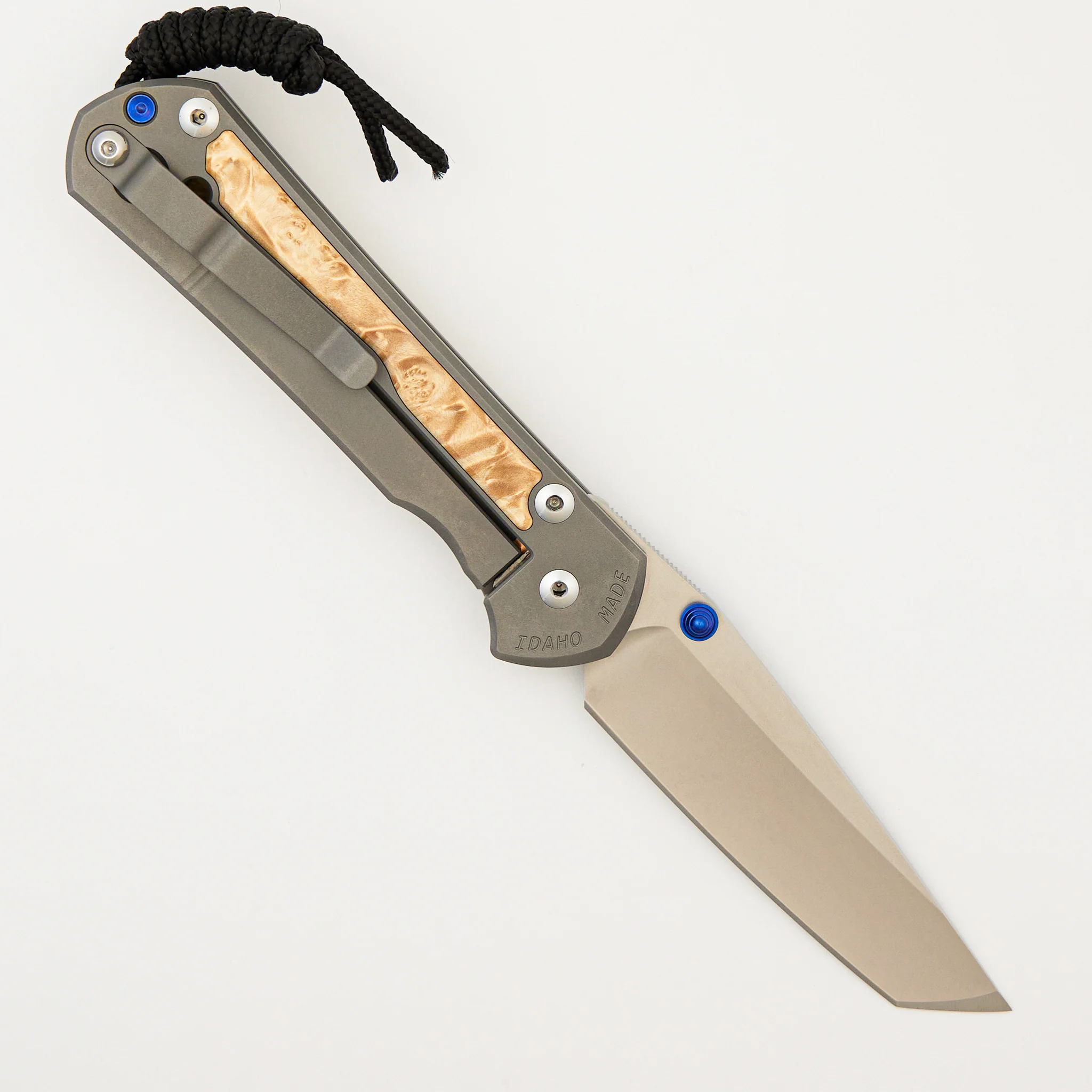 Large Sebenza 31 - Box Elder Inlay - Tanto CPM MagnaCut Blade - Blue Double Thumb Lugs - Image 23
