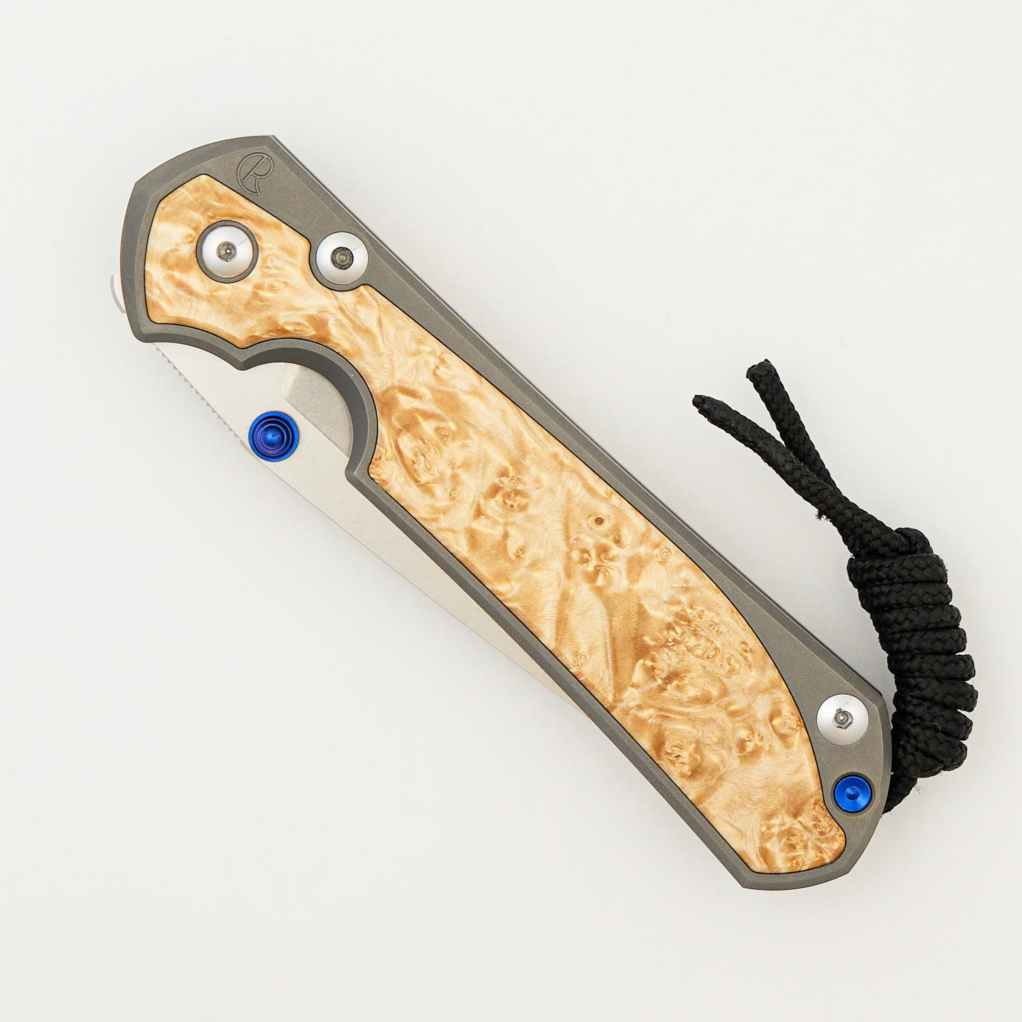 Large Sebenza 31 - Box Elder Inlay - Tanto CPM MagnaCut Blade - Blue Double Thumb Lugs - Image 3