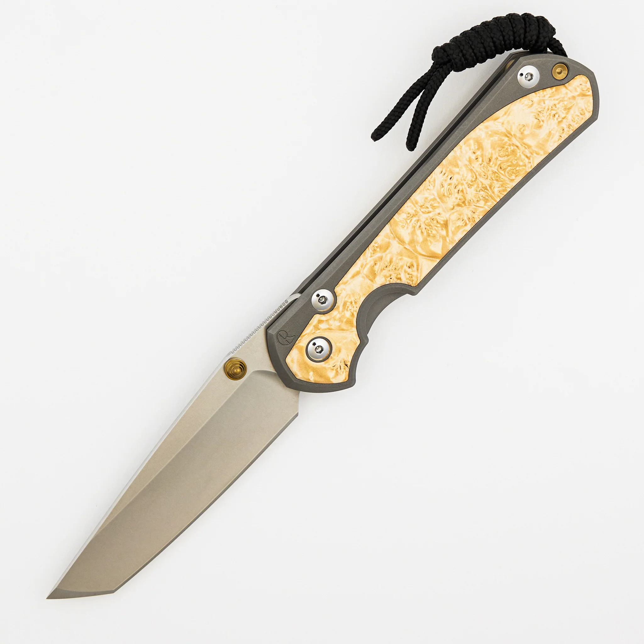 Large Sebenza 31 - Box Elder Inlay - Tanto CPM MagnaCut Blade - Gold Double Thumb Lugs - Image 15