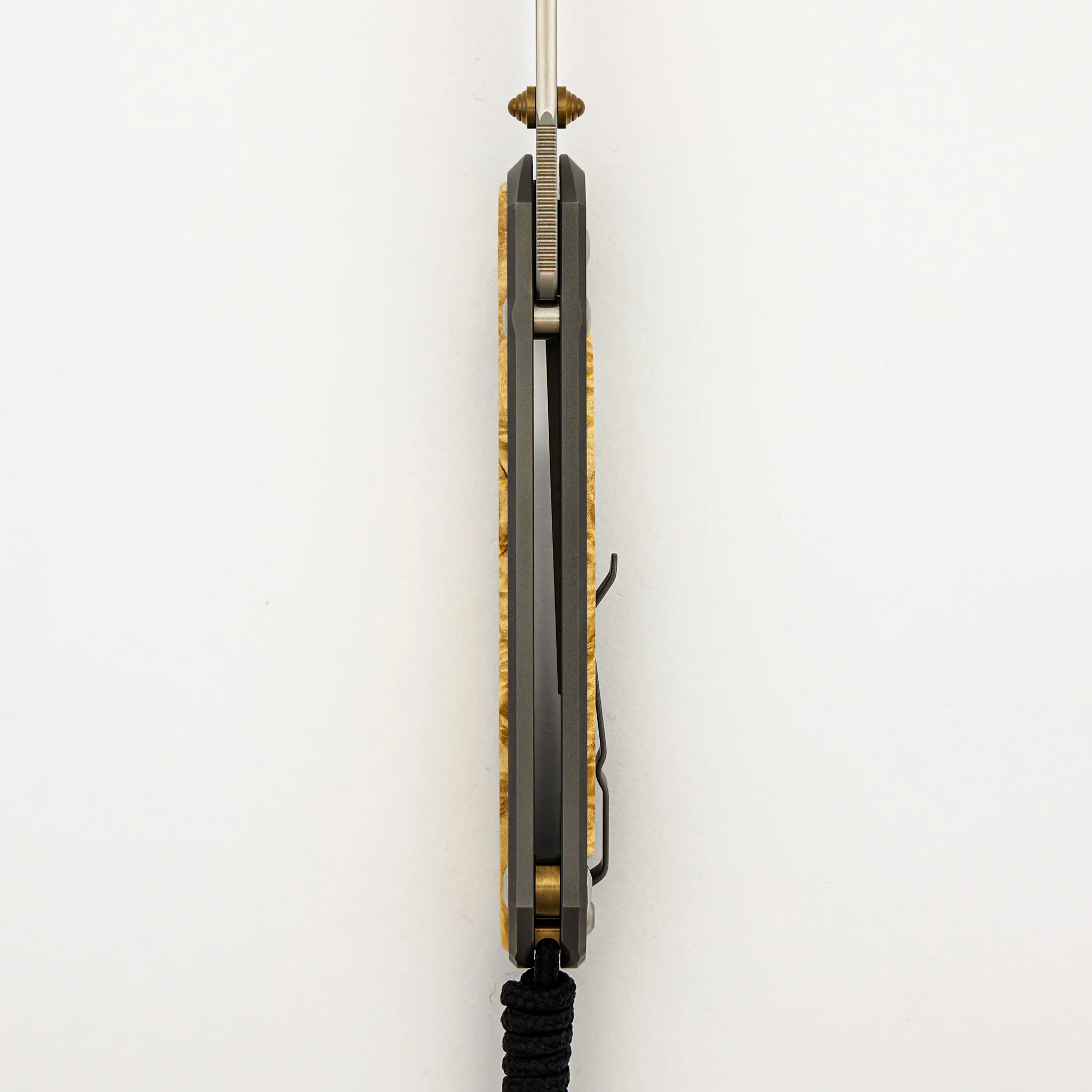 Large Sebenza 31 - Box Elder Inlay - Tanto CPM MagnaCut Blade - Gold Double Thumb Lugs - Image 28
