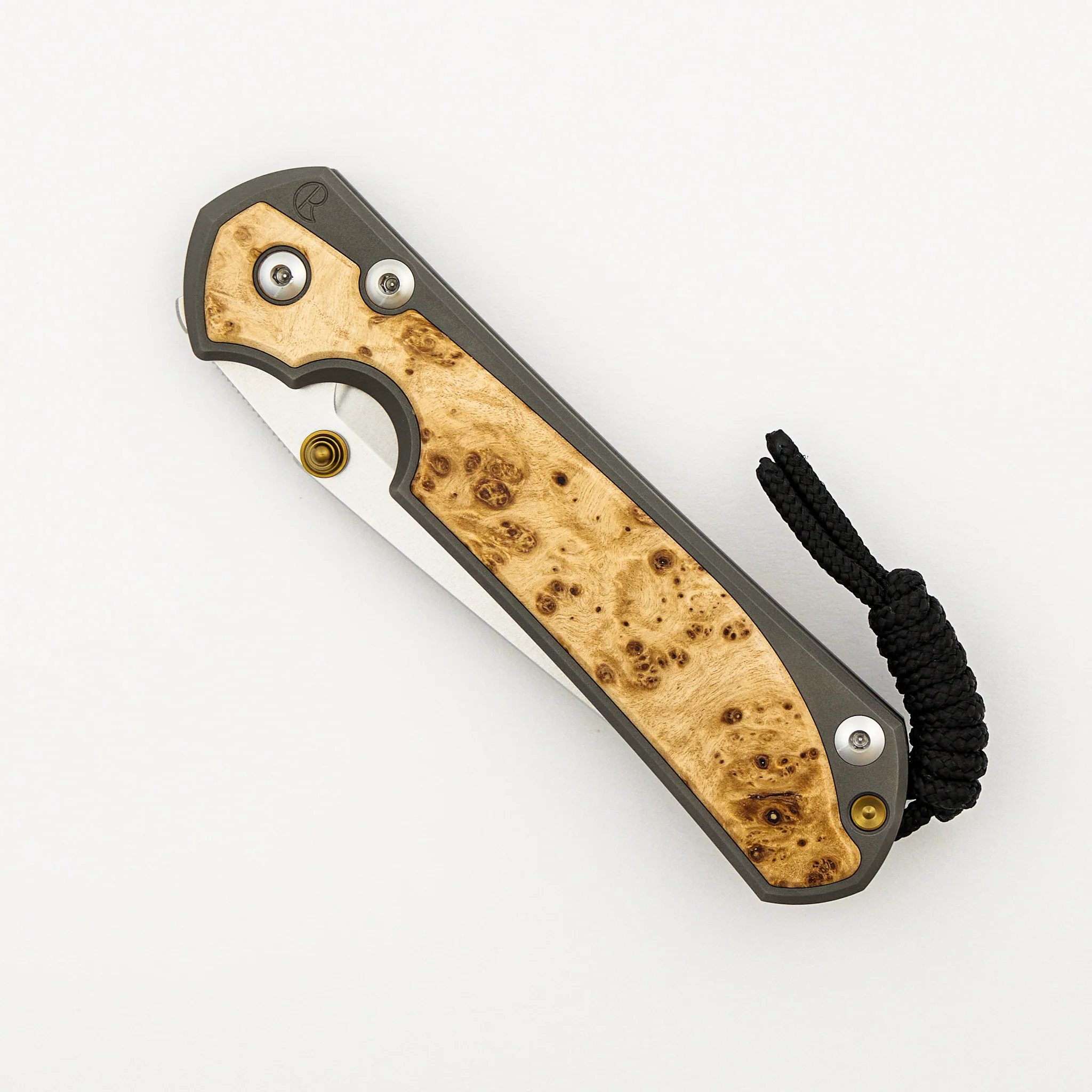 Large Sebenza 31 - Box Elder Inlay - Tanto CPM MagnaCut Blade - Gold Double Thumb Lugs - Image 3