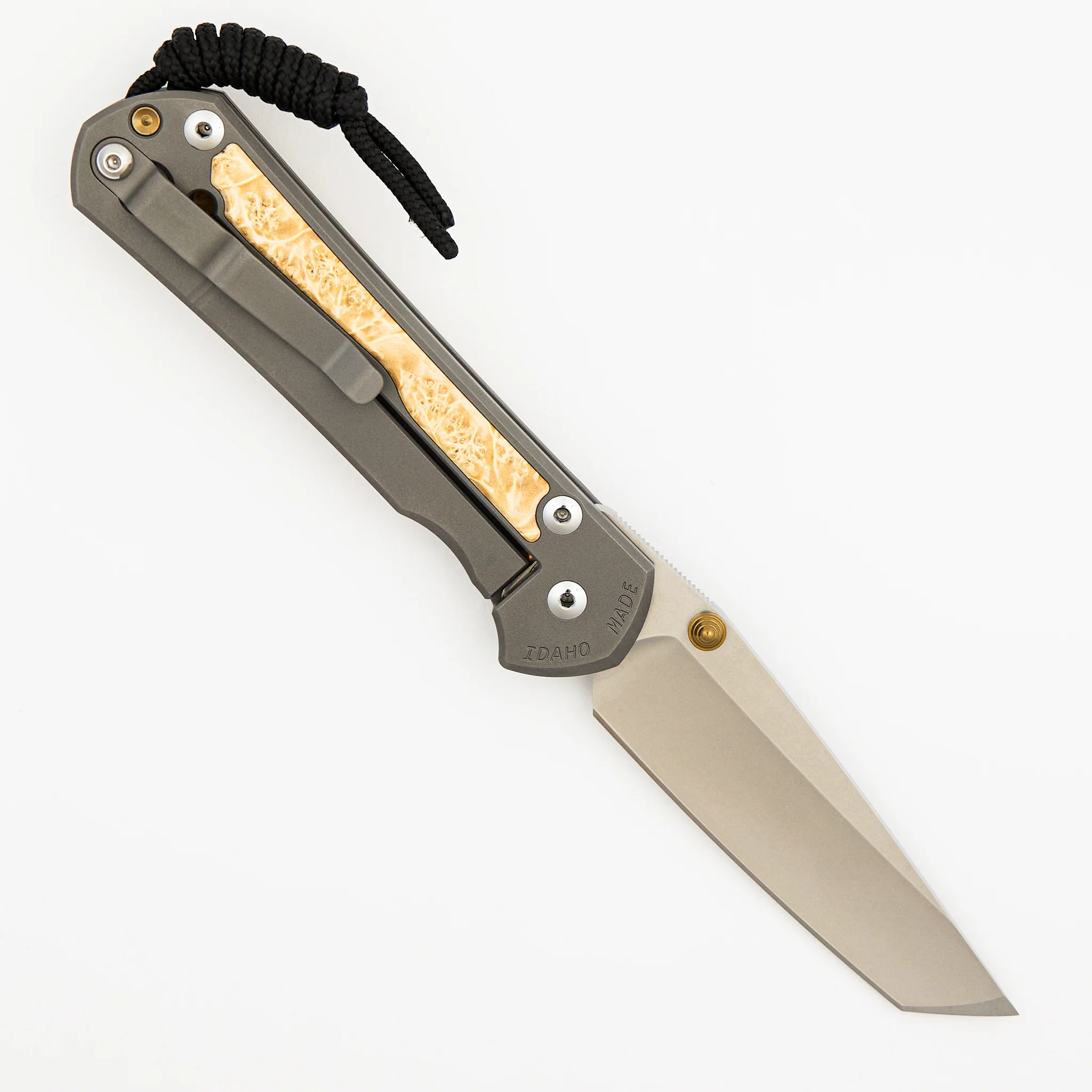 Large Sebenza 31 - Box Elder Inlay - Tanto CPM MagnaCut Blade - Gold Double Thumb Lugs - Image 30