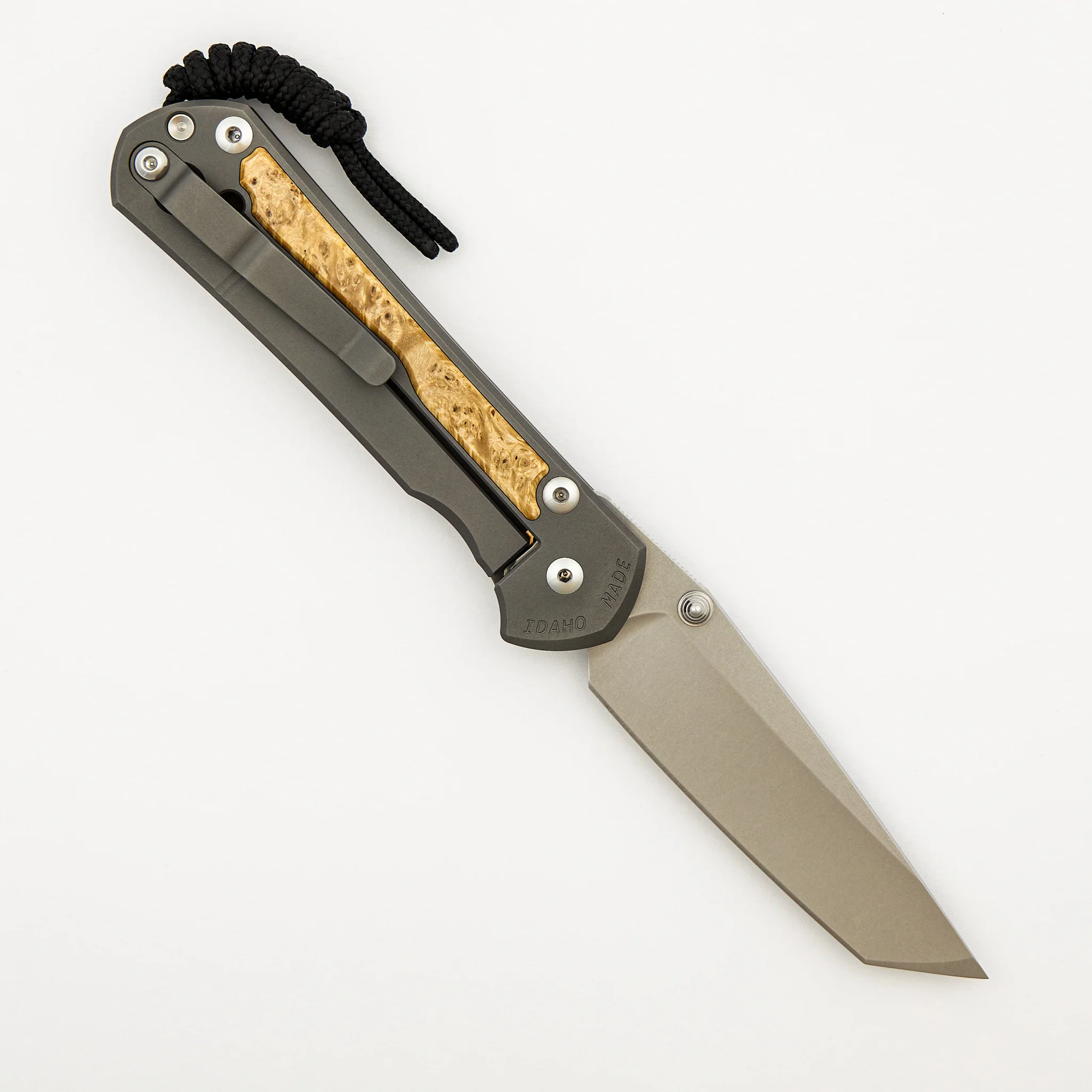 Large Sebenza 31 - Box Elder Inlay - Tanto CPM MagnaCut Blade - Silver Double Thumb Lugs - Image 2