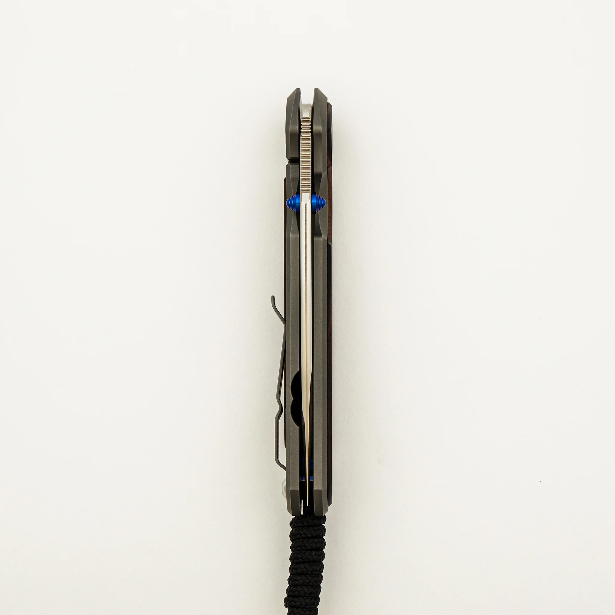 Large Sebenza 31 - Macassar Ebony Inlay - Drop Point Polished CPM MagnaCut Blade - Blue Double Thumb Lugs - Image 19