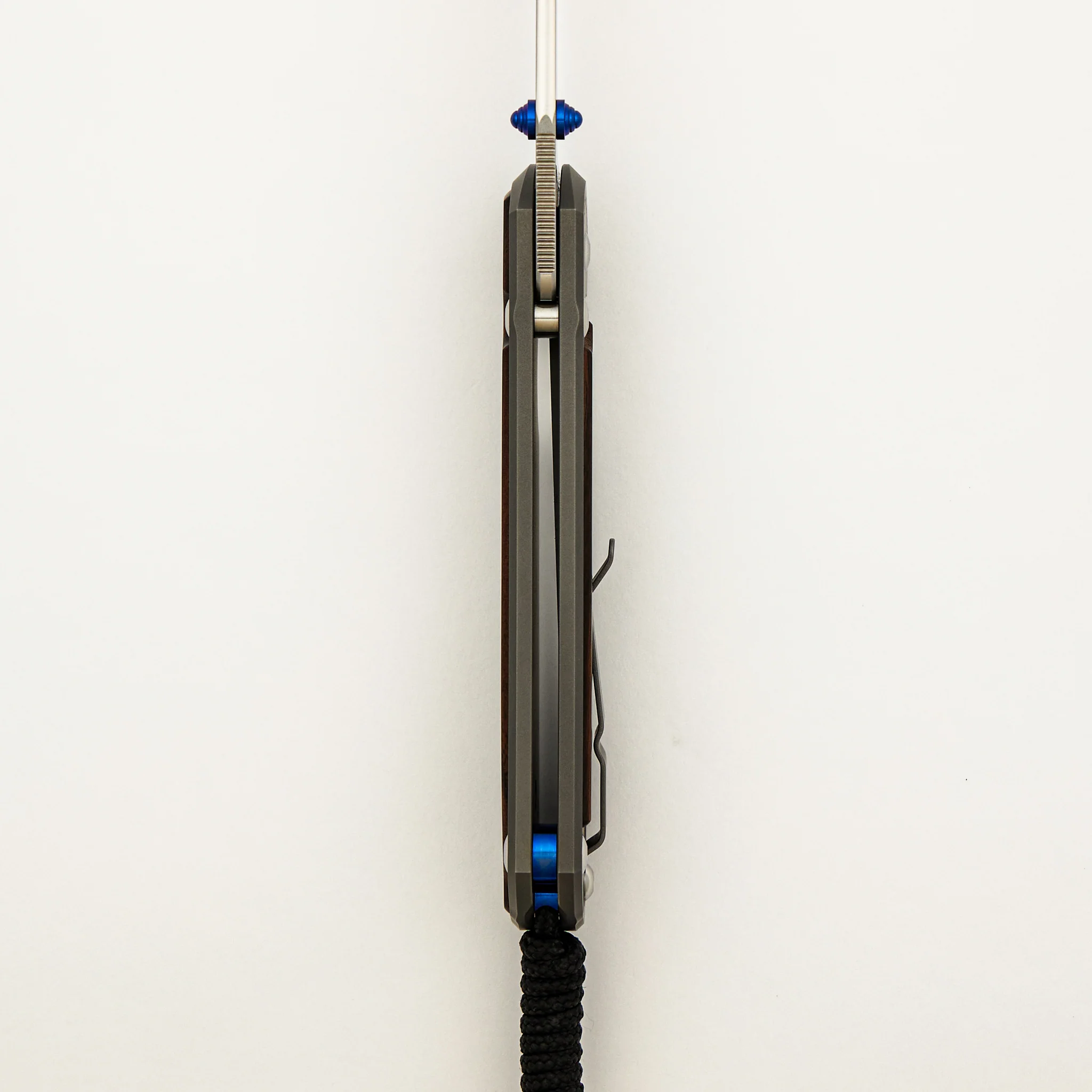 Large Sebenza 31 - Macassar Ebony Inlay - Drop Point Polished CPM MagnaCut Blade - Blue Double Thumb Lugs - Image 21