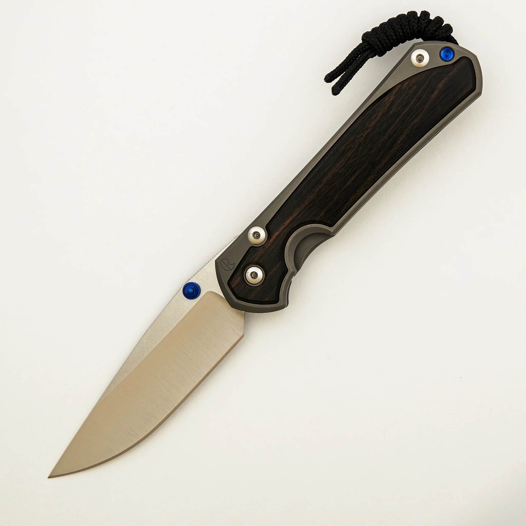 Large Sebenza 31 - Macassar Ebony Inlay - Drop Point Polished CPM MagnaCut Blade - Blue Double Thumb Lugs - Image 22