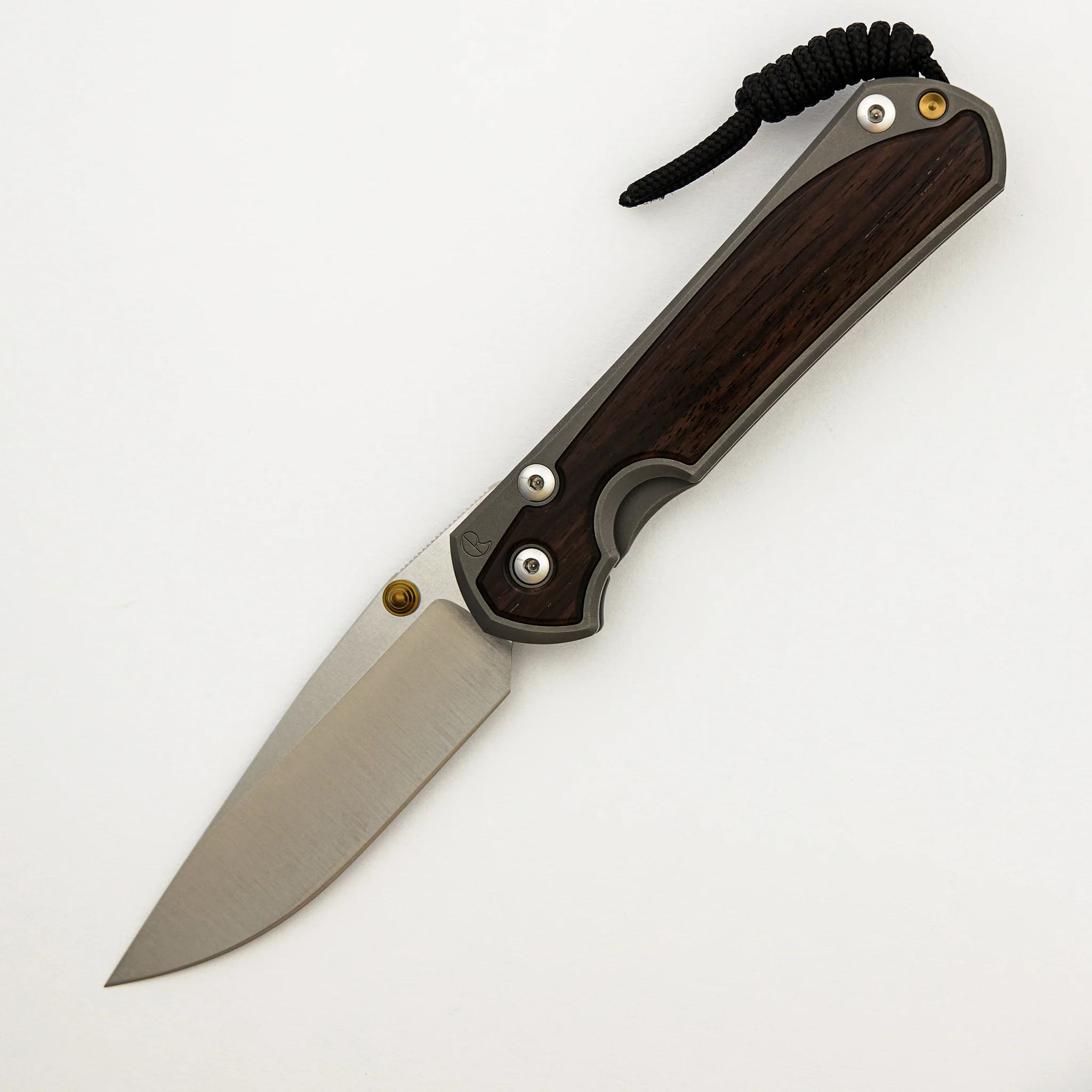 Large Sebenza 31 - Macassar Ebony Inlay - Drop Point Polished CPM MagnaCut Blade - Gold Double Thumb Lugs - Image 15