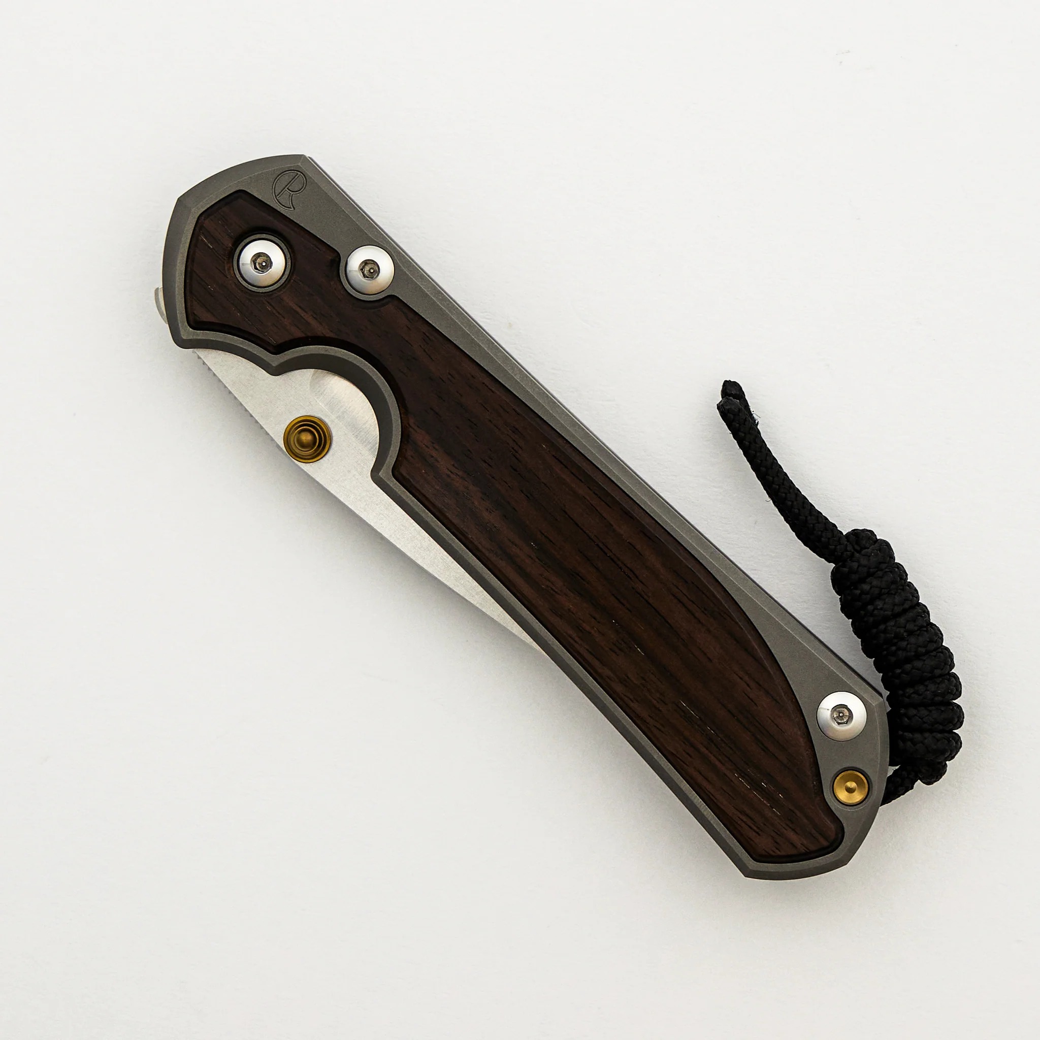 Large Sebenza 31 - Macassar Ebony Inlay - Drop Point Polished CPM MagnaCut Blade - Gold Double Thumb Lugs - Image 17