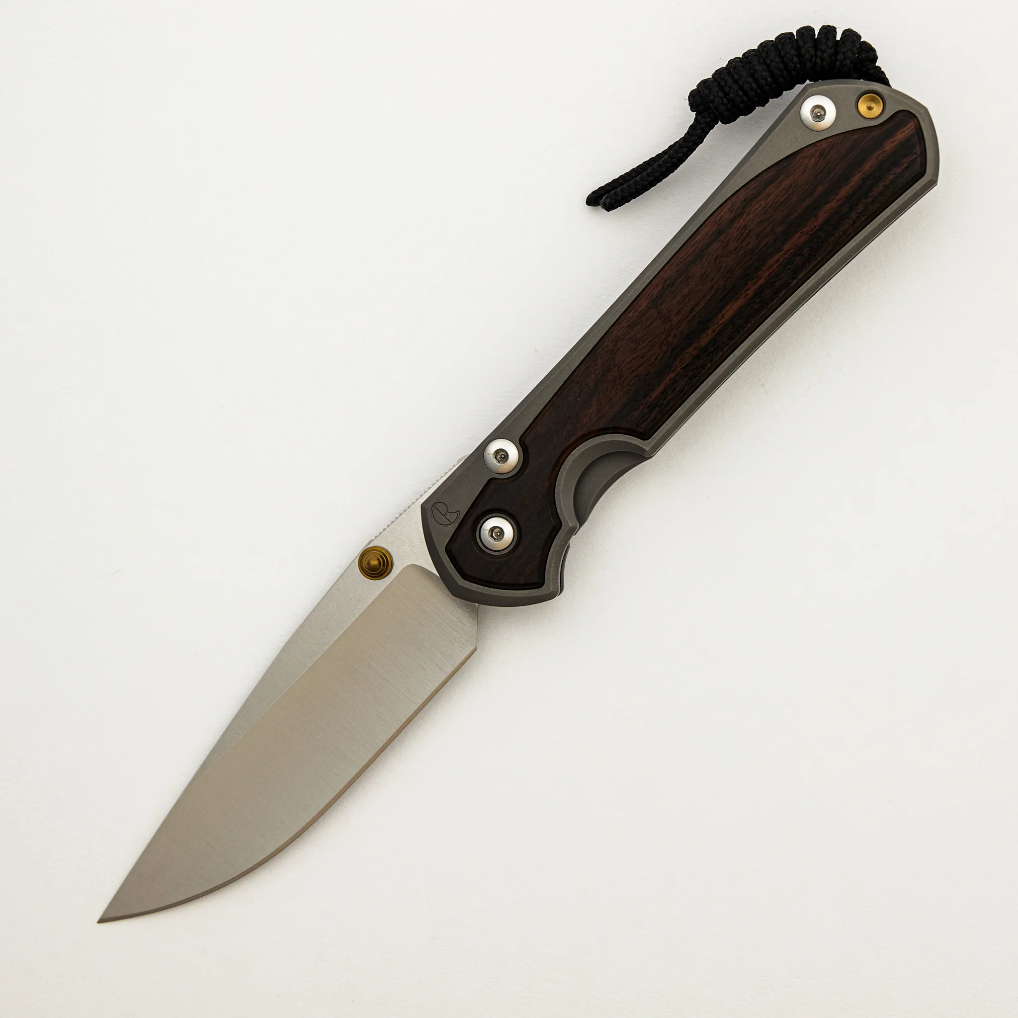 Large Sebenza 31 - Macassar Ebony Inlay - Drop Point Polished CPM MagnaCut Blade - Gold Double Thumb Lugs - Image 22