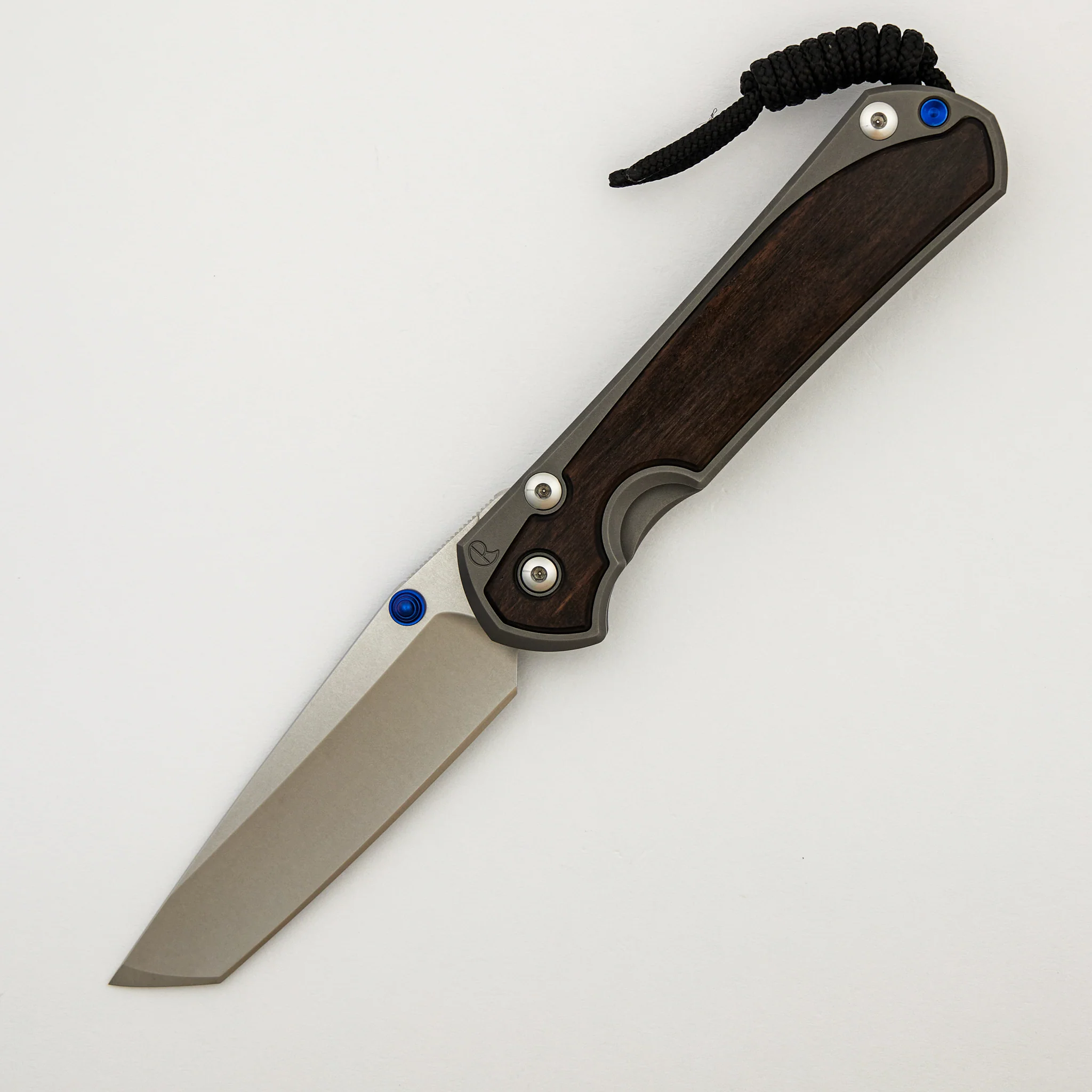 Large Sebenza 31 - Macassar Ebony Inlay - Tanto CPM MagnaCut Blade - Blue Double Thumb Lugs - Image 15