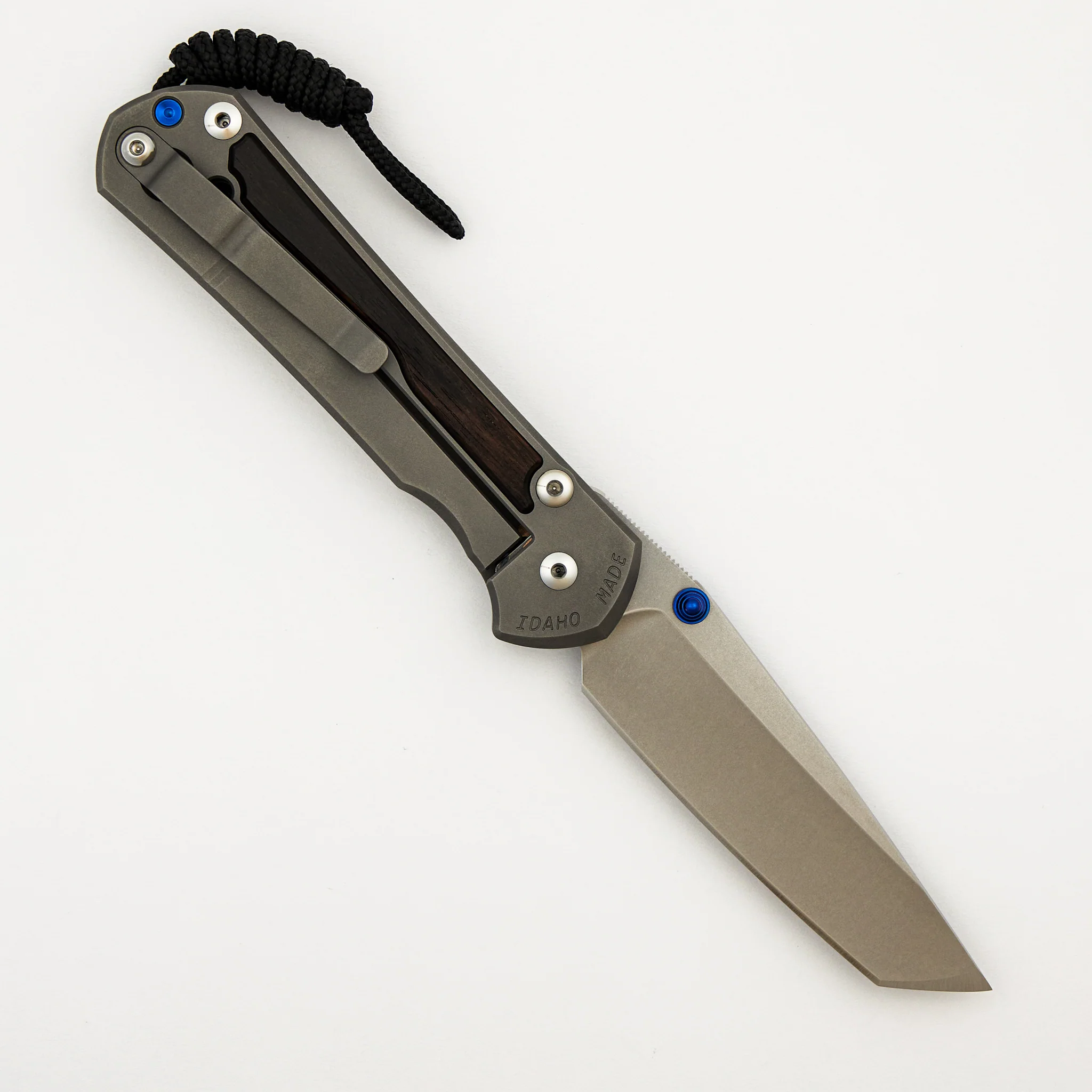 Large Sebenza 31 - Macassar Ebony Inlay - Tanto CPM MagnaCut Blade - Blue Double Thumb Lugs - Image 2
