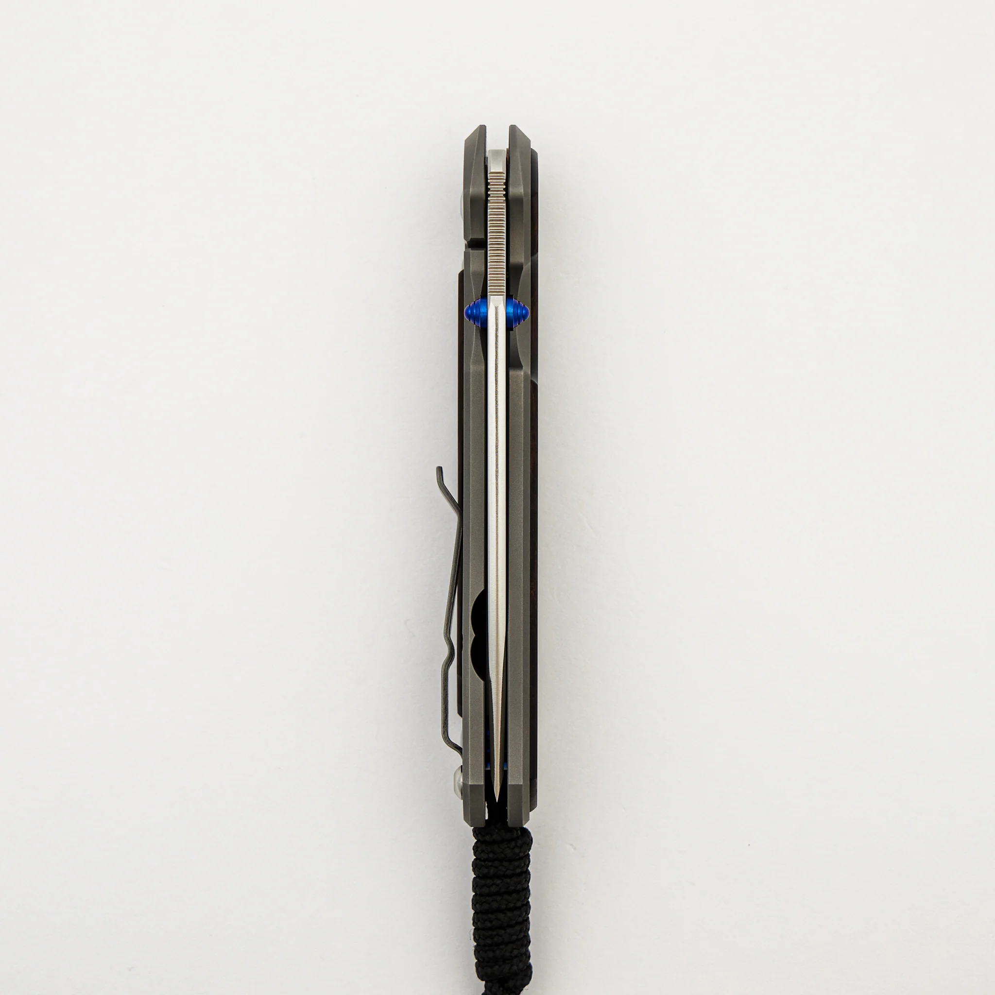 Large Sebenza 31 - Macassar Ebony Inlay - Tanto CPM MagnaCut Blade - Blue Double Thumb Lugs - Image 26