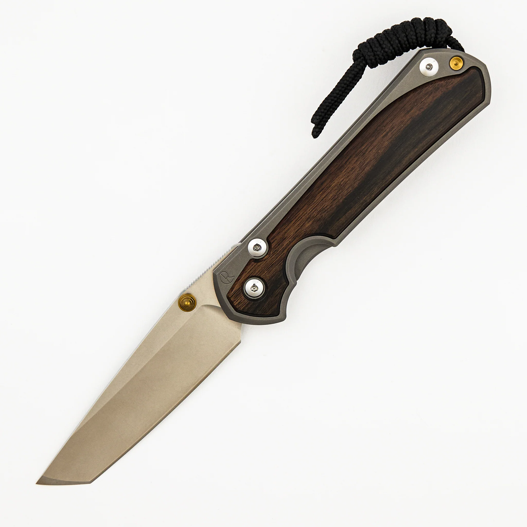 Large Sebenza 31 - Macassar Ebony Inlay - Tanto CPM MagnaCut Blade - Gold Double Thumb Lugs