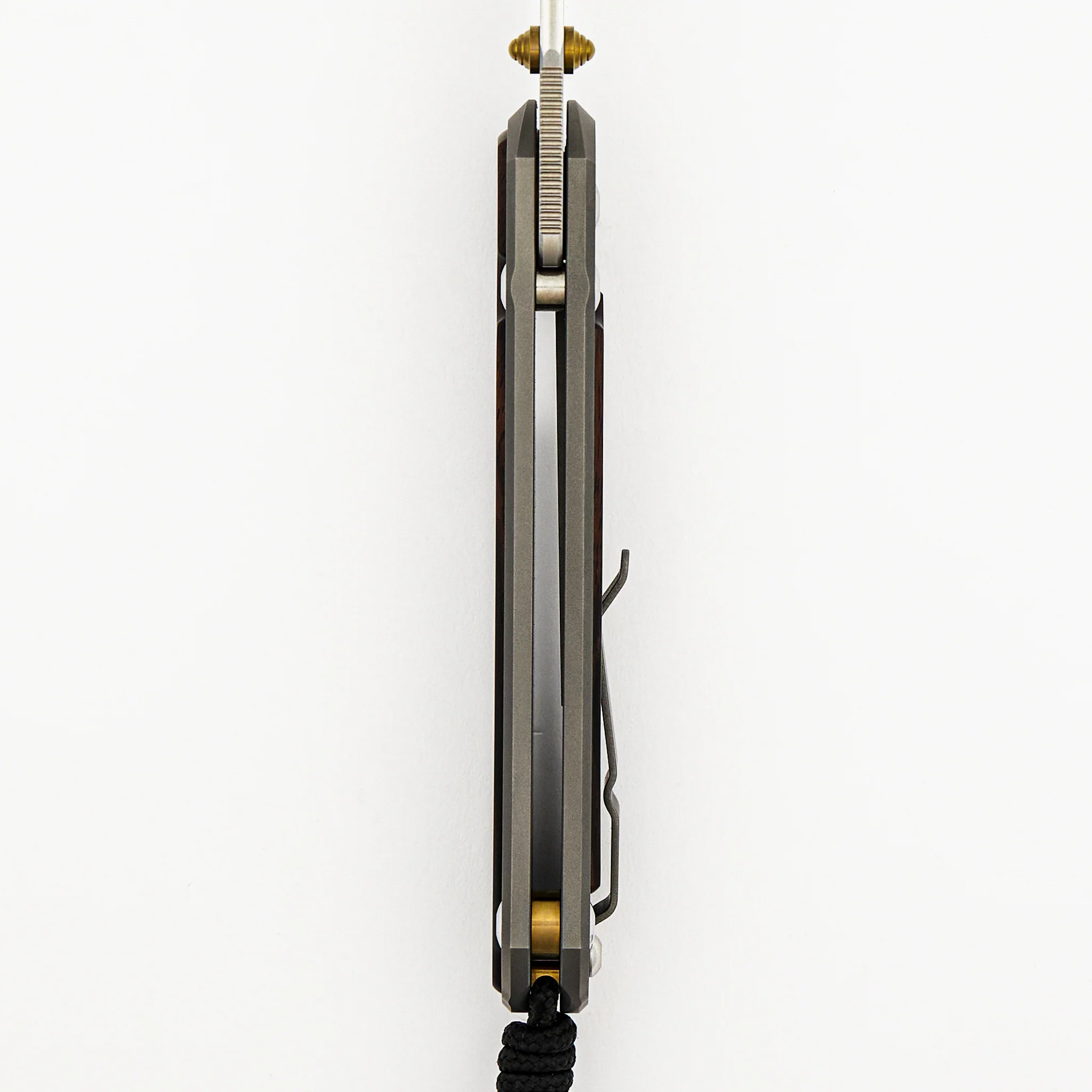Large Sebenza 31 - Macassar Ebony Inlay - Tanto CPM MagnaCut Blade - Gold Double Thumb Lugs - Image 14