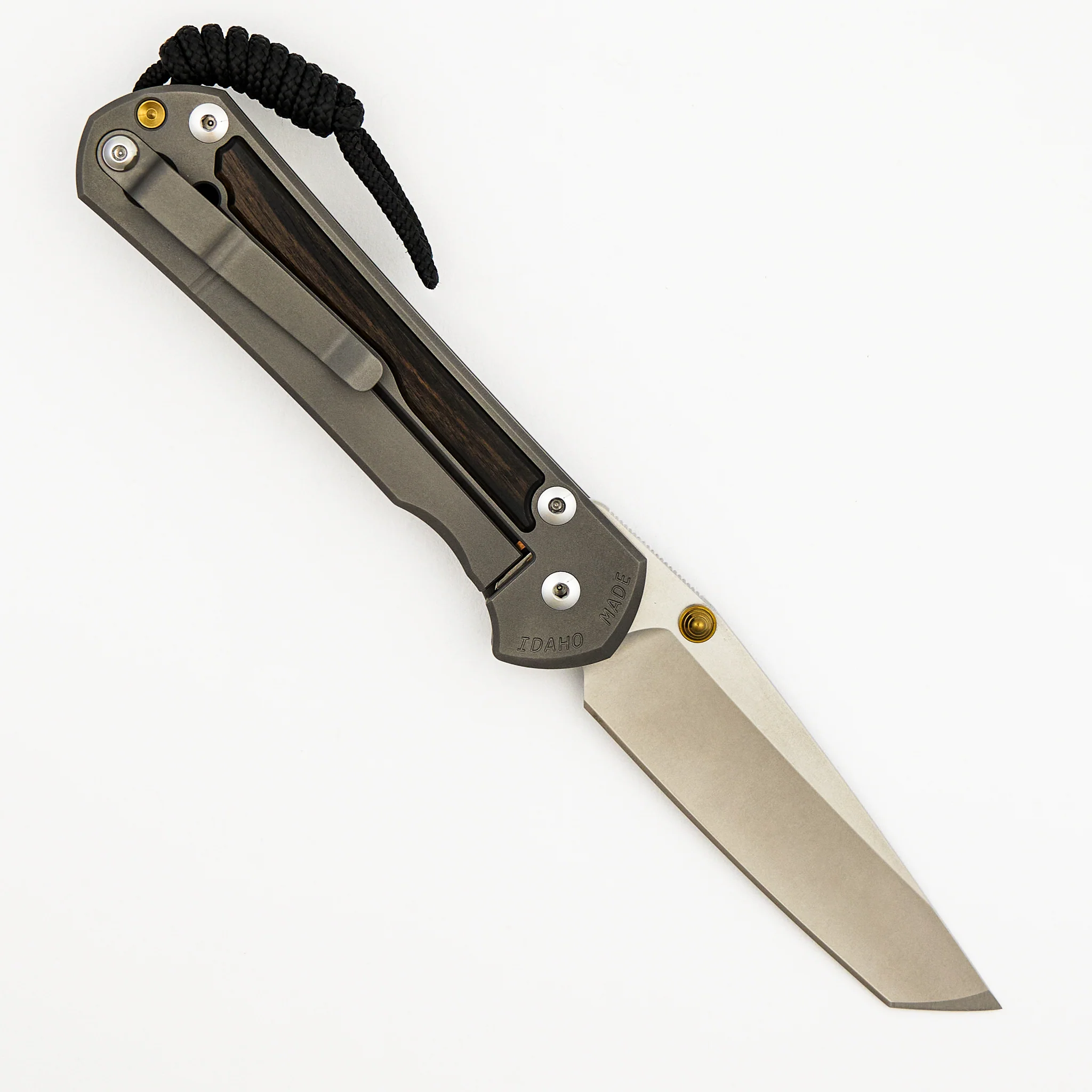 Large Sebenza 31 - Macassar Ebony Inlay - Tanto CPM MagnaCut Blade - Gold Double Thumb Lugs - Image 2