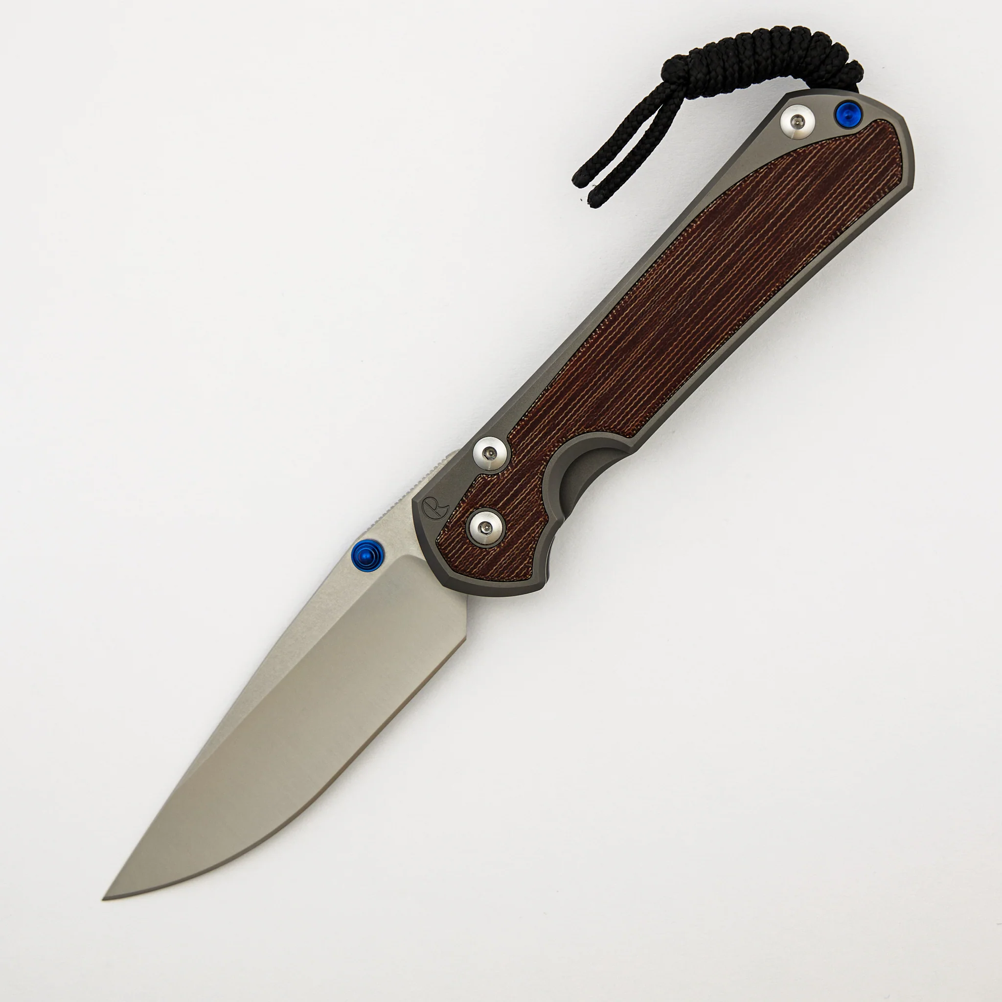 Large Sebenza 31 - Natural Canvas Micarta Inlay - Drop Point Polished CPM MagnaCut Blade - Glass Blasted - Blue Double Thumb Lugs