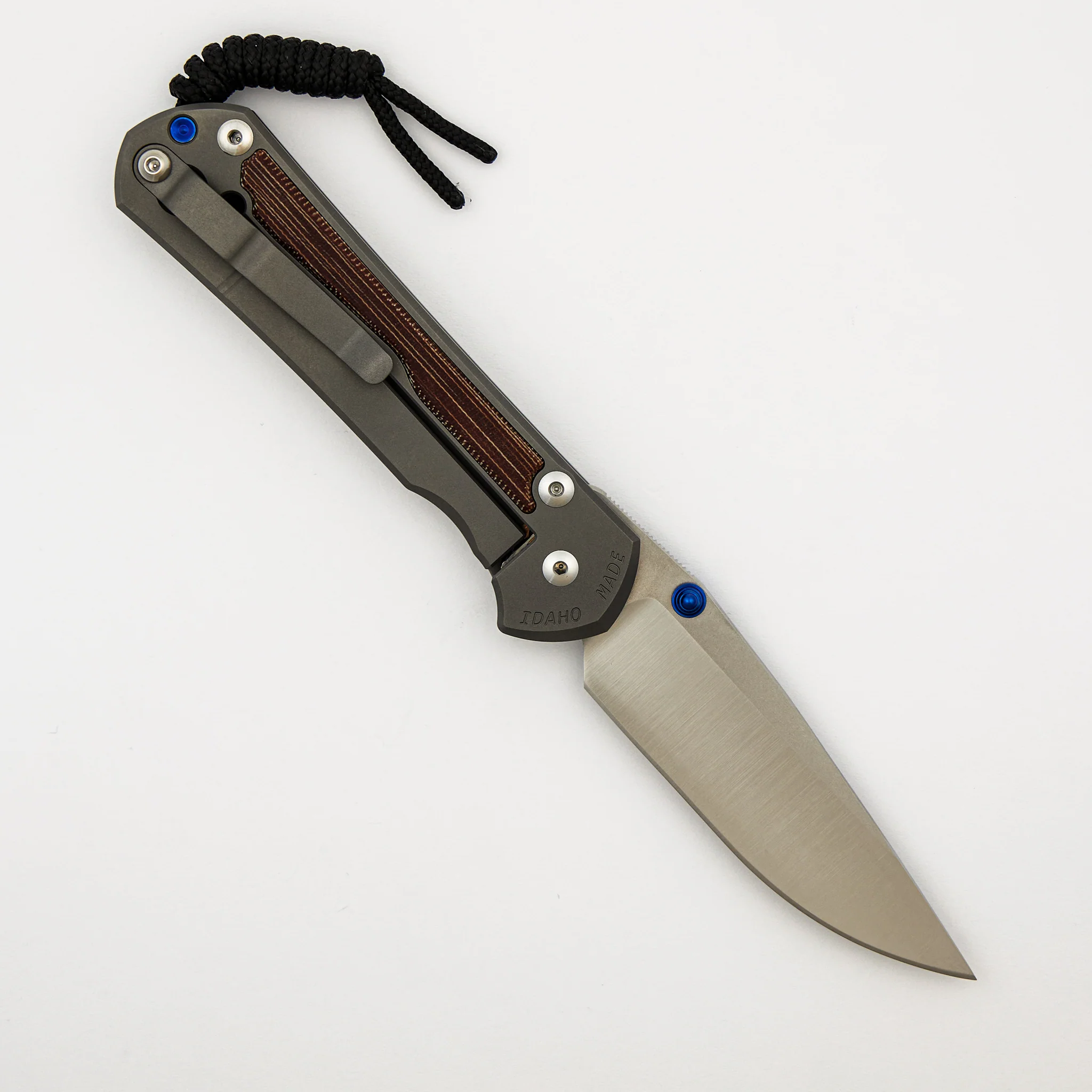 Large Sebenza 31 - Natural Canvas Micarta Inlay - Drop Point Polished CPM MagnaCut Blade - Glass Blasted - Blue Double Thumb Lugs - Image 2