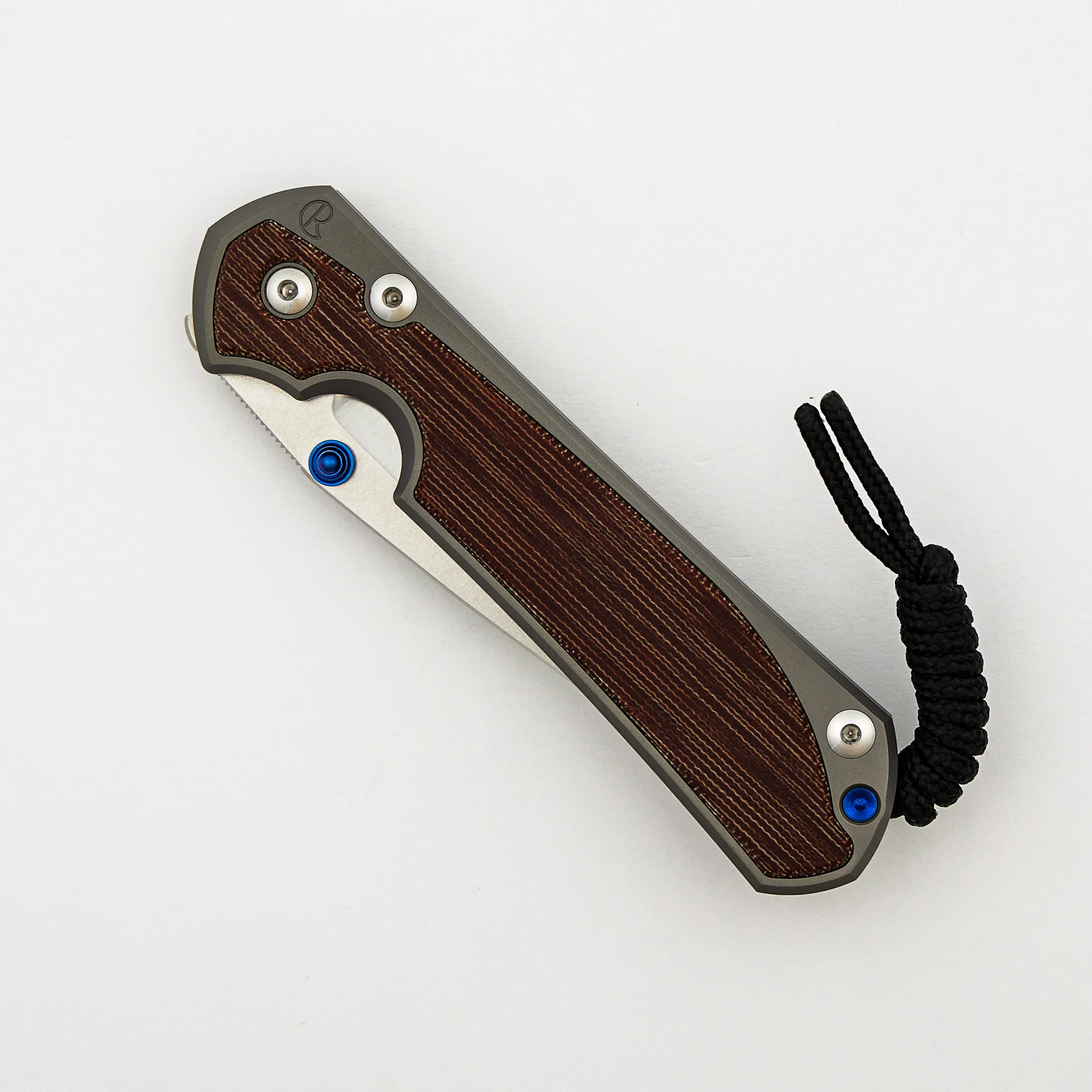 Large Sebenza 31 - Natural Canvas Micarta Inlay - Drop Point Polished CPM MagnaCut Blade - Glass Blasted - Blue Double Thumb Lugs - Image 3