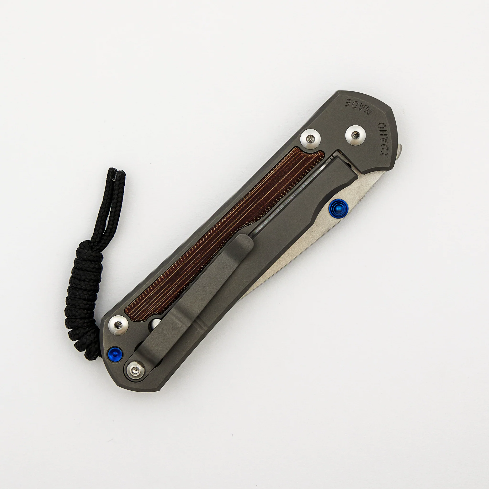 Large Sebenza 31 - Natural Canvas Micarta Inlay - Drop Point Polished CPM MagnaCut Blade - Glass Blasted - Blue Double Thumb Lugs - Image 4