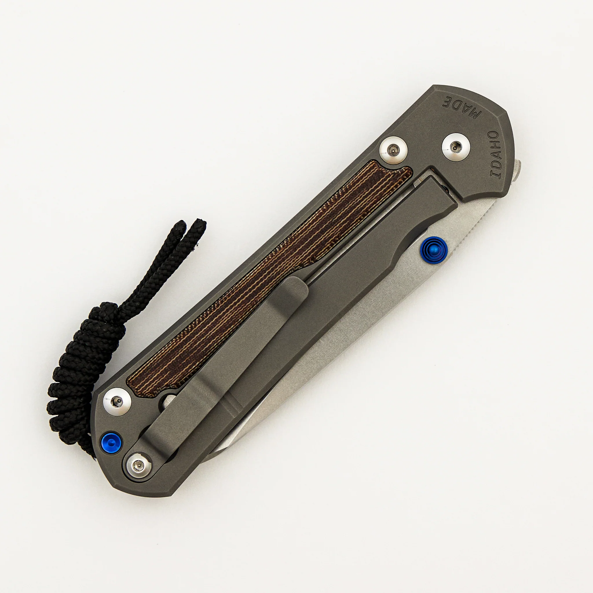 Large Sebenza 31 Natural Canvas Micarta Inlay - Insingo CPM MagnaCut Blade - Glass Blasted - Blue Double Thumb Lugs - Image 4
