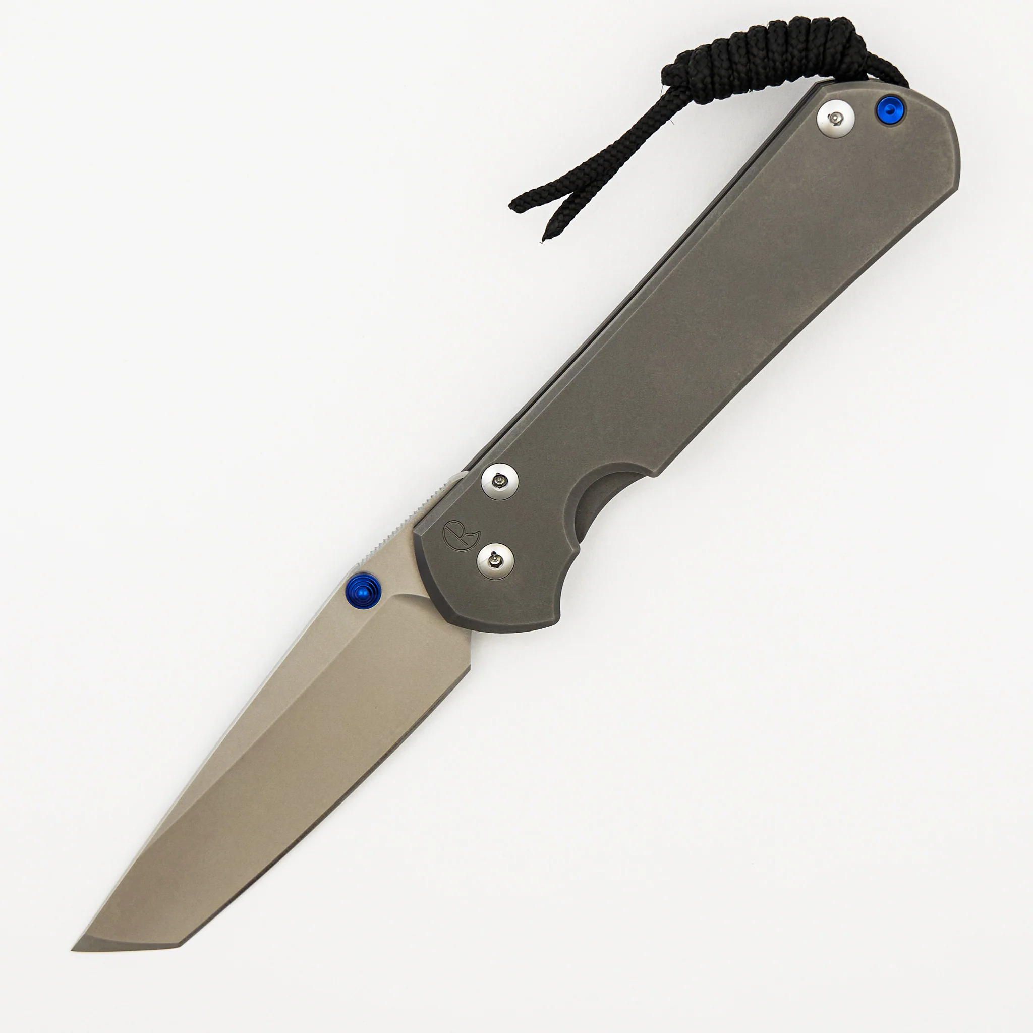 Large Sebenza 31 - Tanto CPM MagnaCut Blade - Glass Blasted - Blue Single Thumb Lug