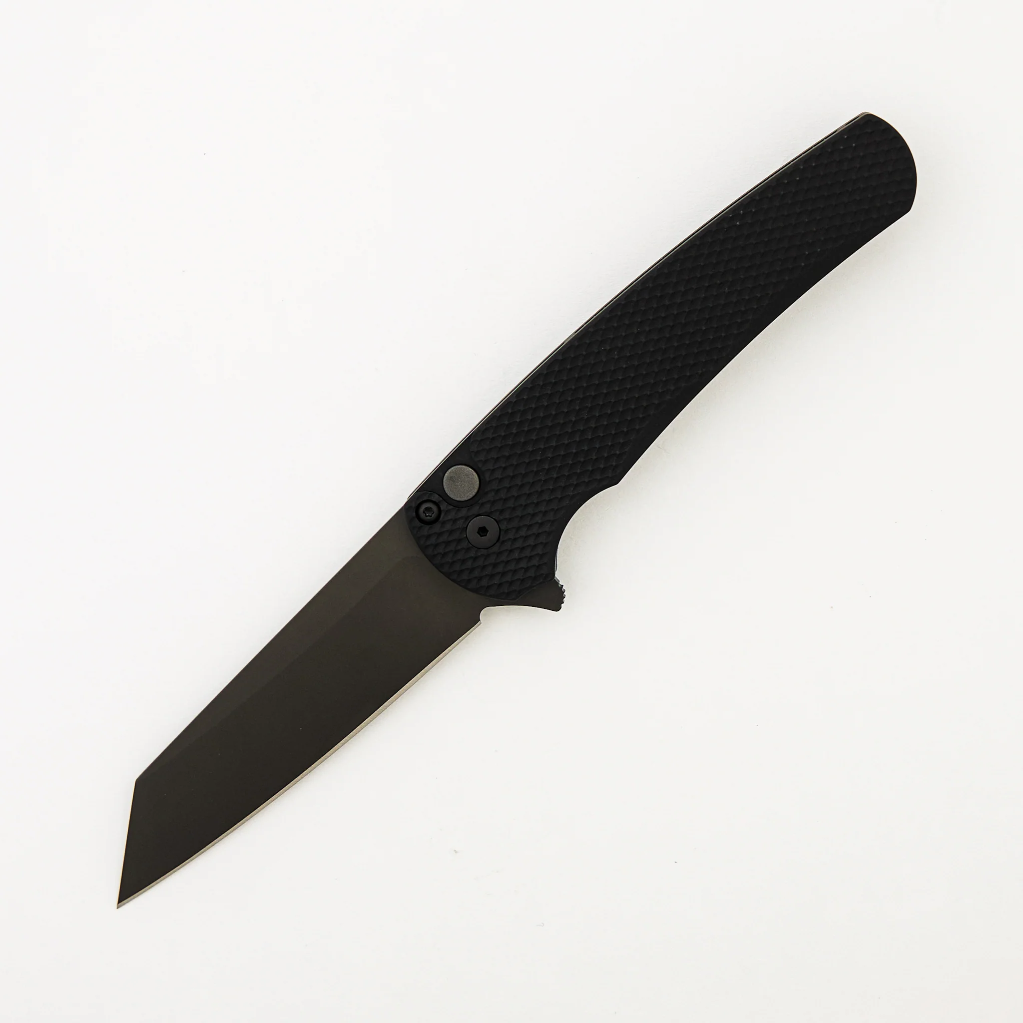 Malibu Flipper - Black Textured Aluminum Handle - DLC Black Reverse Tanto MagnaCut Blade