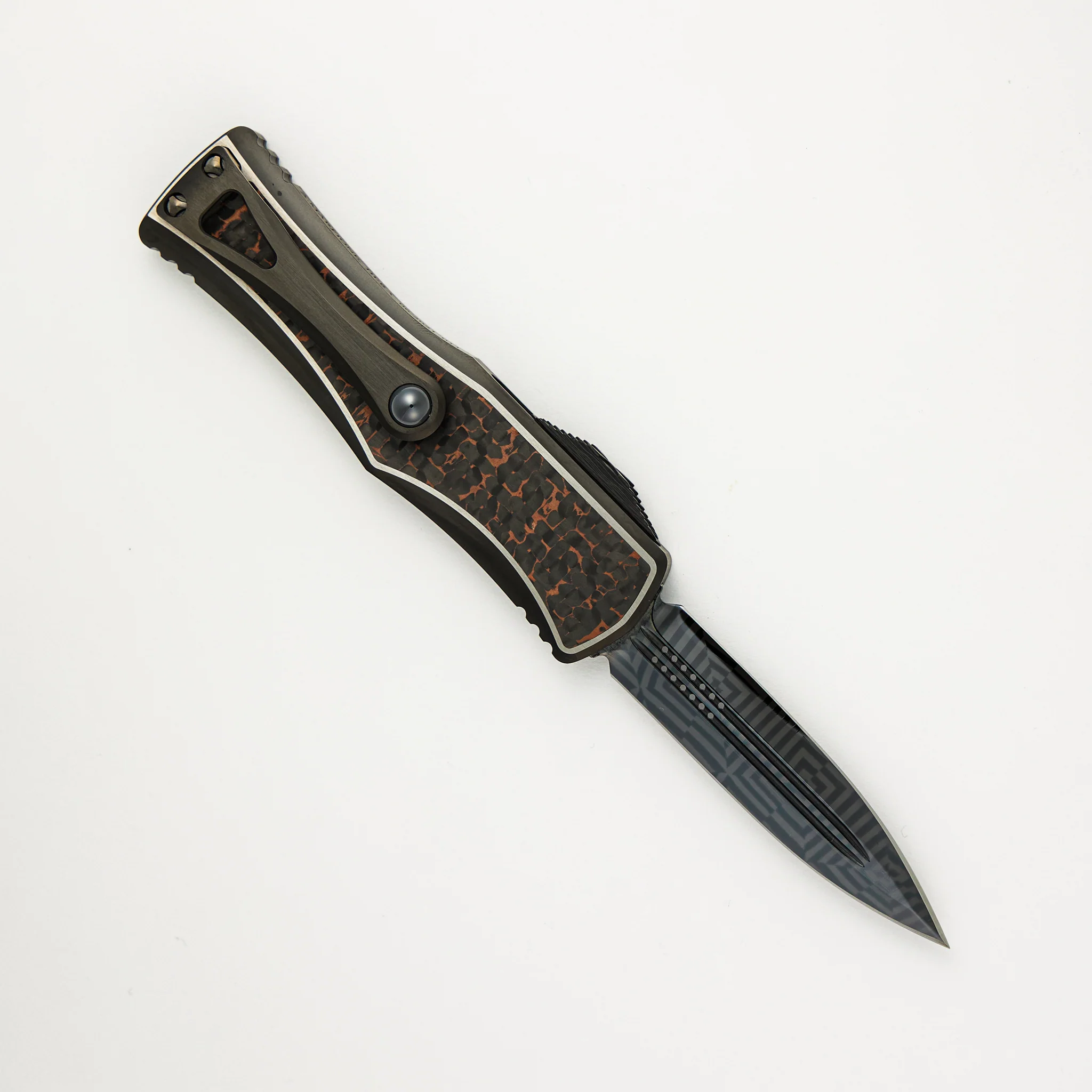 Marfione Custom Knives Hera - D/E Hot Blued Mosaic Blade - DLC Titanium/Snakeskin Copper Fat Carbon - S/N 011 - Image 2