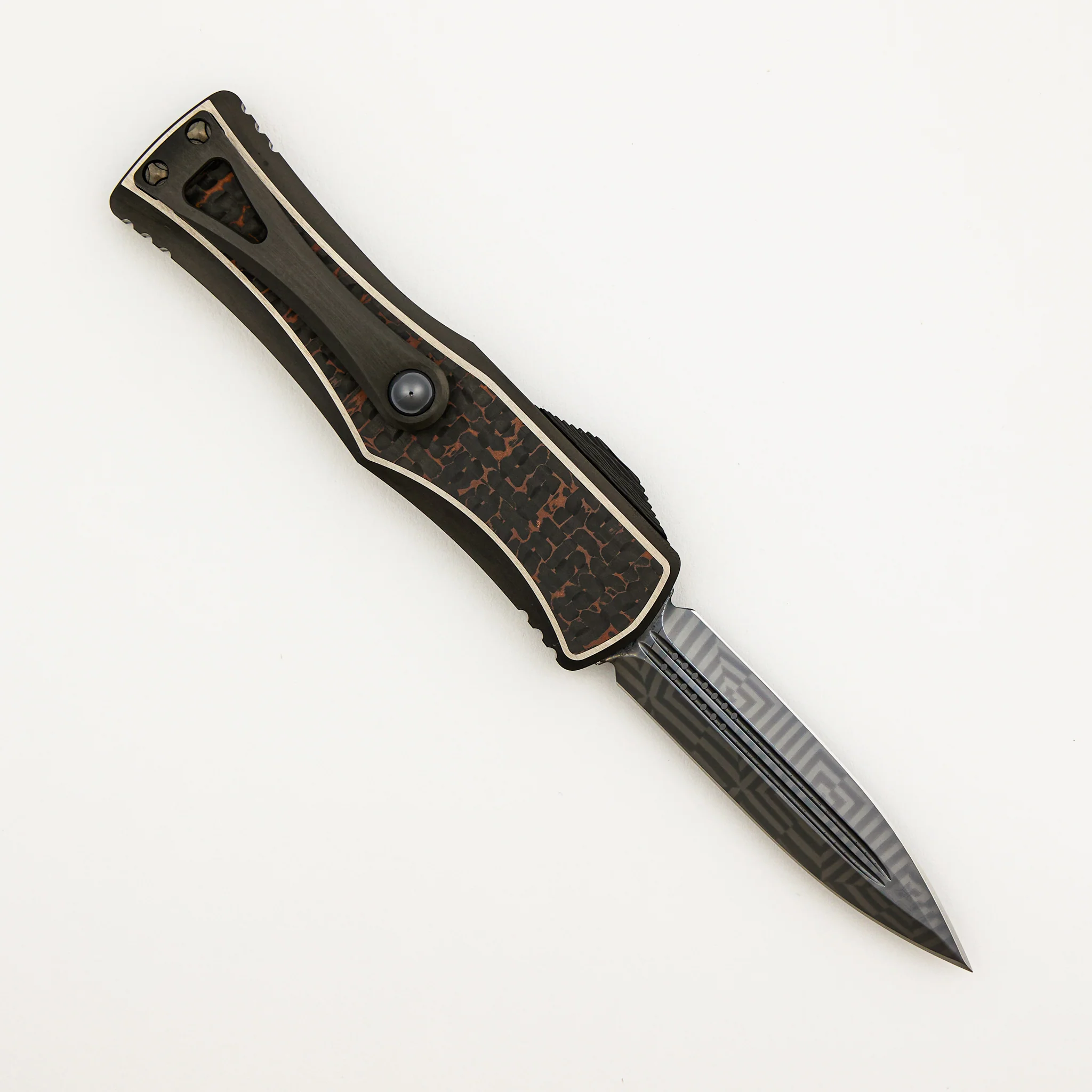 Marfione Custom Knives Hera - D/E Hot Blued Mosaic Blade - DLC Titanium/Snakeskin Copper Fat Carbon - S/N 011 - Image 2
