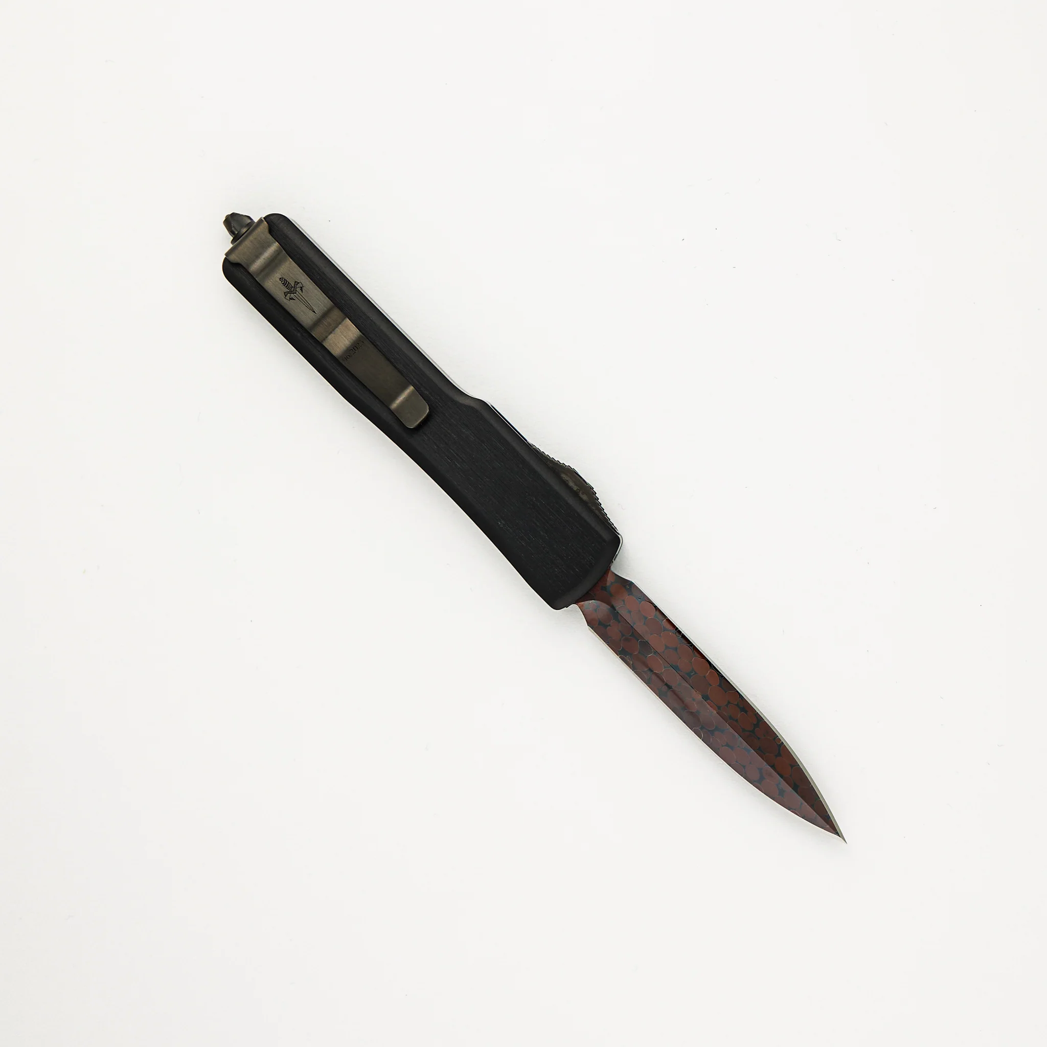 Marfione Custom Knives UTX-70 - D/E Hot Blued Dragonskin Pattern Bertie Reitveld Blade - Hefted Black Alloy - Image 2