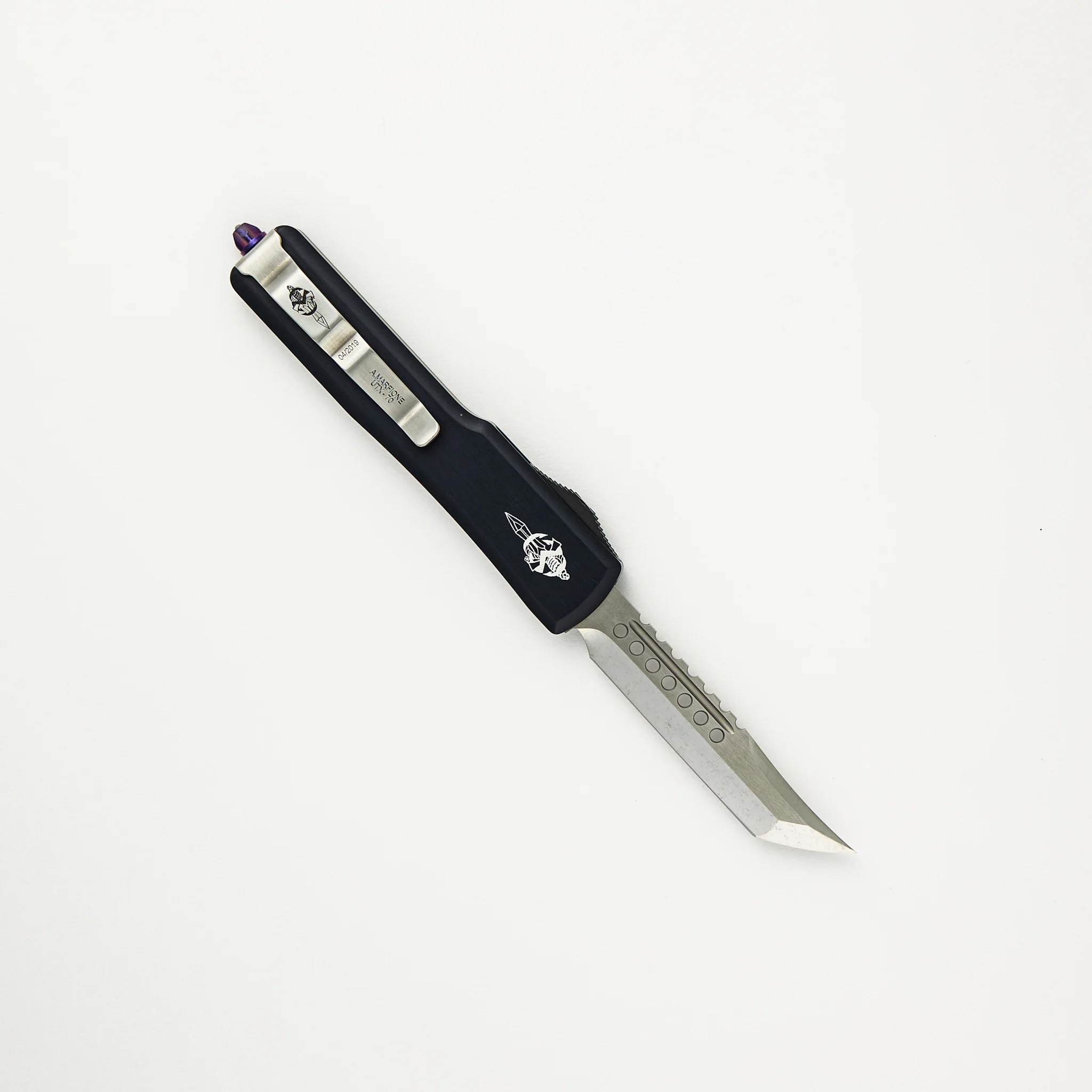 Marfione Custom Knives UTX-70 - Hellhound Mirror Polish Blade - Black Anodized Hefted Aircraft Alloy - Image 2