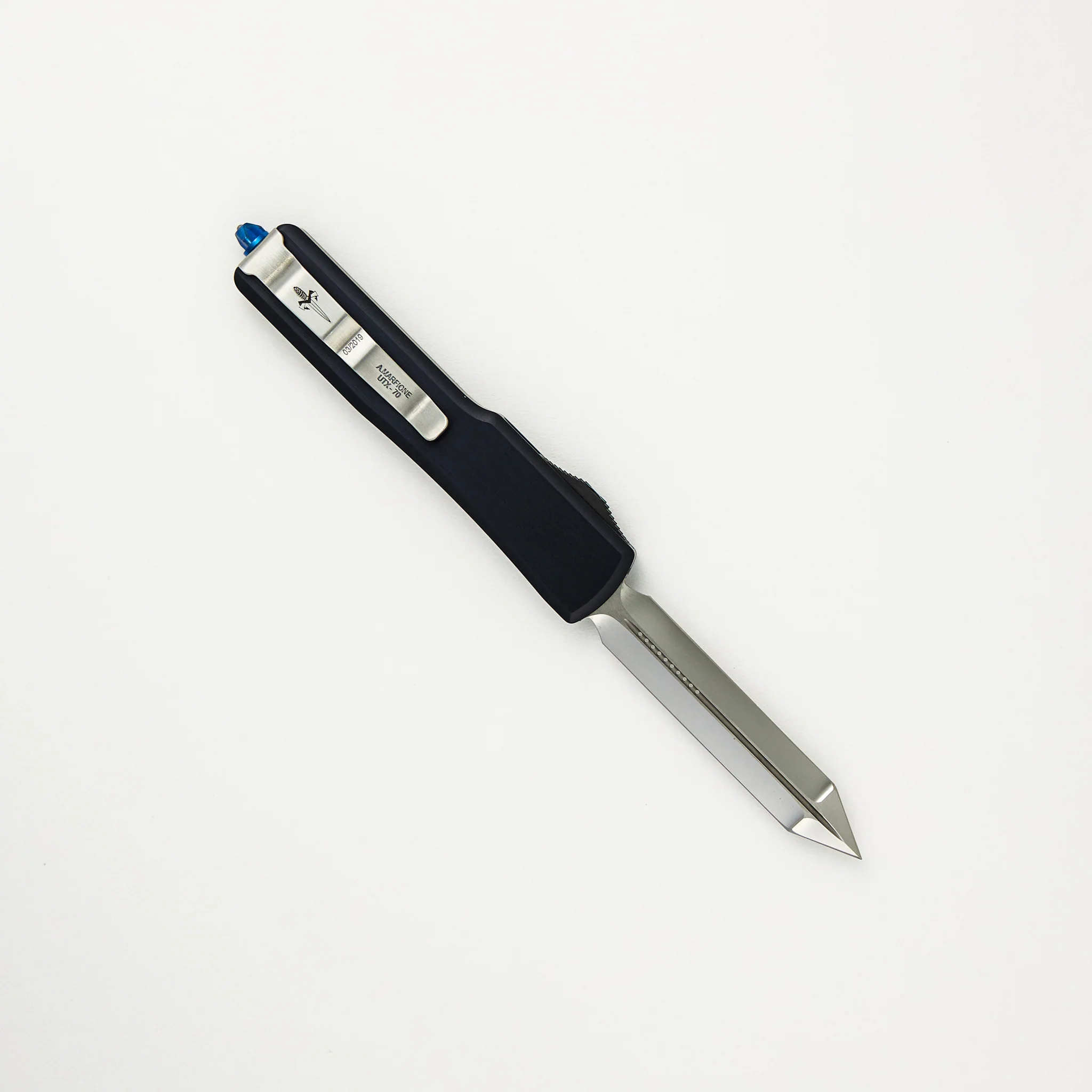 Marfione Custom Knives UTX-70 - Spartan Mirror Polish Blade - Black Anodized Hefted Aircraft Alloy - Image 2