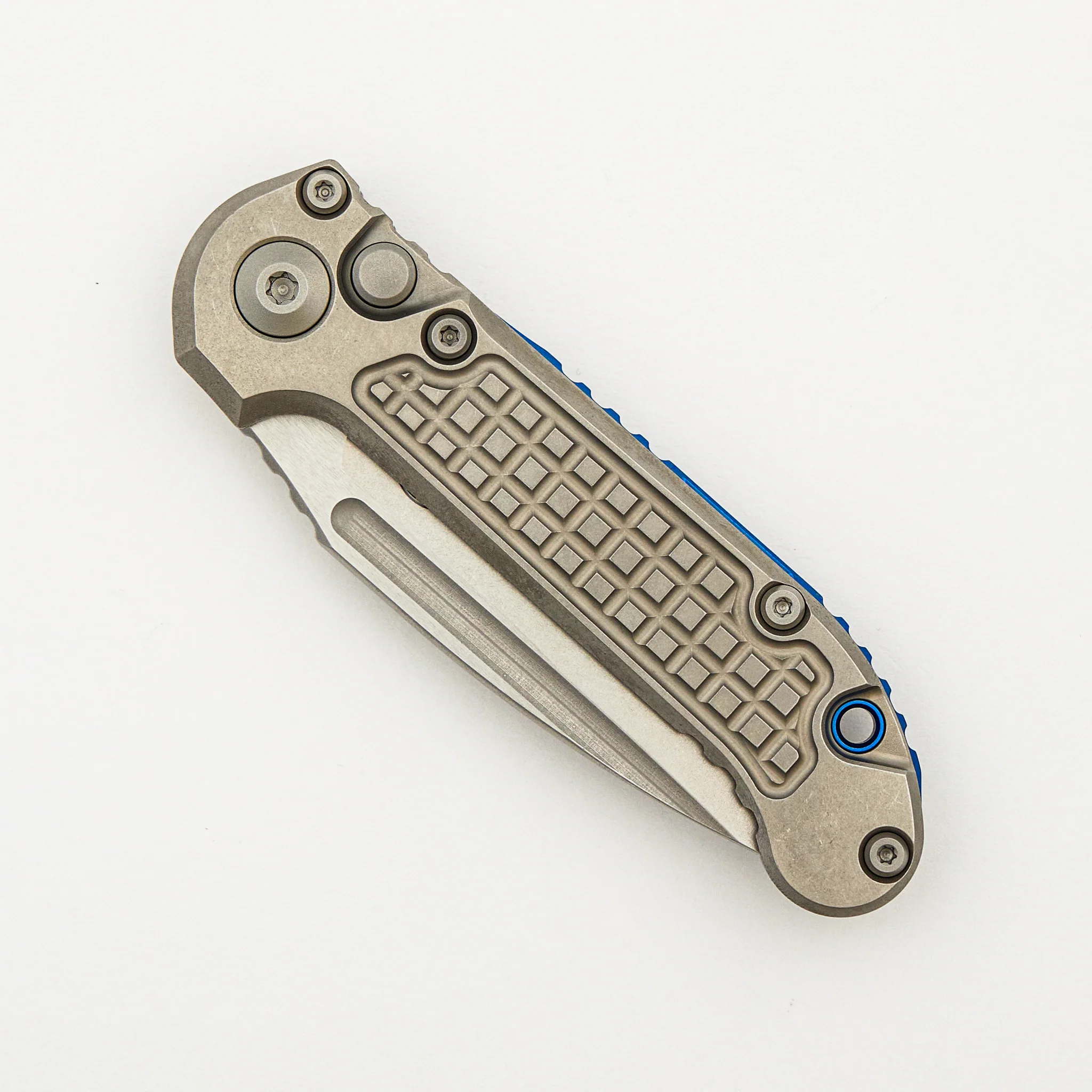 "Marfione Select" L.U.D.T. Clip Point Stonewash Finish Frag Pattern Titanium W/ Blue Accent 1135-10FRMS2 - Image 3