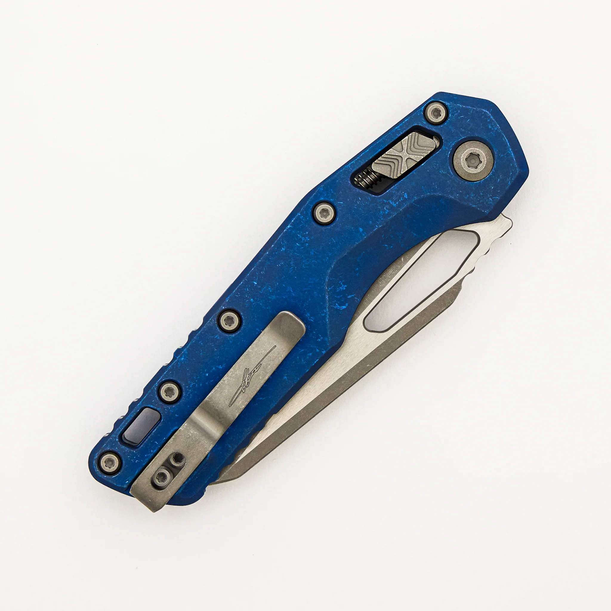 "Marfione Select" MSI - RAM-LOK - Full Serrated Apocalyptic Finish Antique Blue Anodized Slab Side Titanium W/ Blue Accent 210-12APMS2 - Image 4